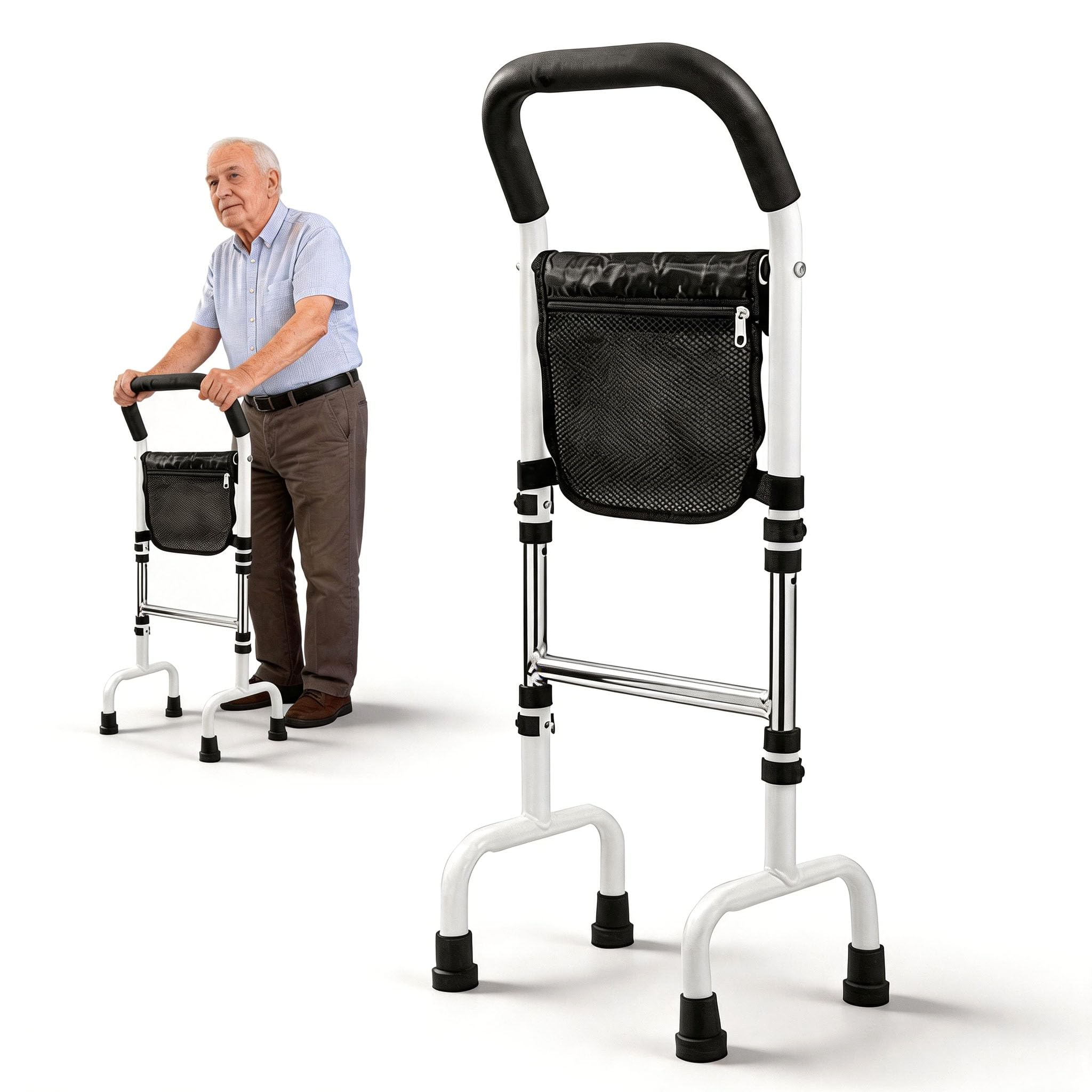 Bastone Passeggio, Stampelle Ausilio Per Deambulazione Anziani Ausilio Per Sedersi Ad Altezza Regolabile Supporto Bastone Da Passeggio Quattro Piedi Ausilio Per Stare In Piedi 73 A 92cm