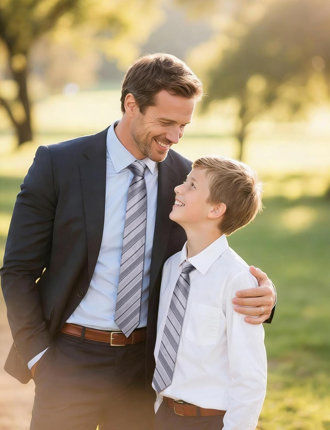 DiBanGu Silk Father and Son Tie 2PCS Set for Mens and Boys Necktie & Pocket Square Cufflinks Adult and Kids Necktie - Image 3