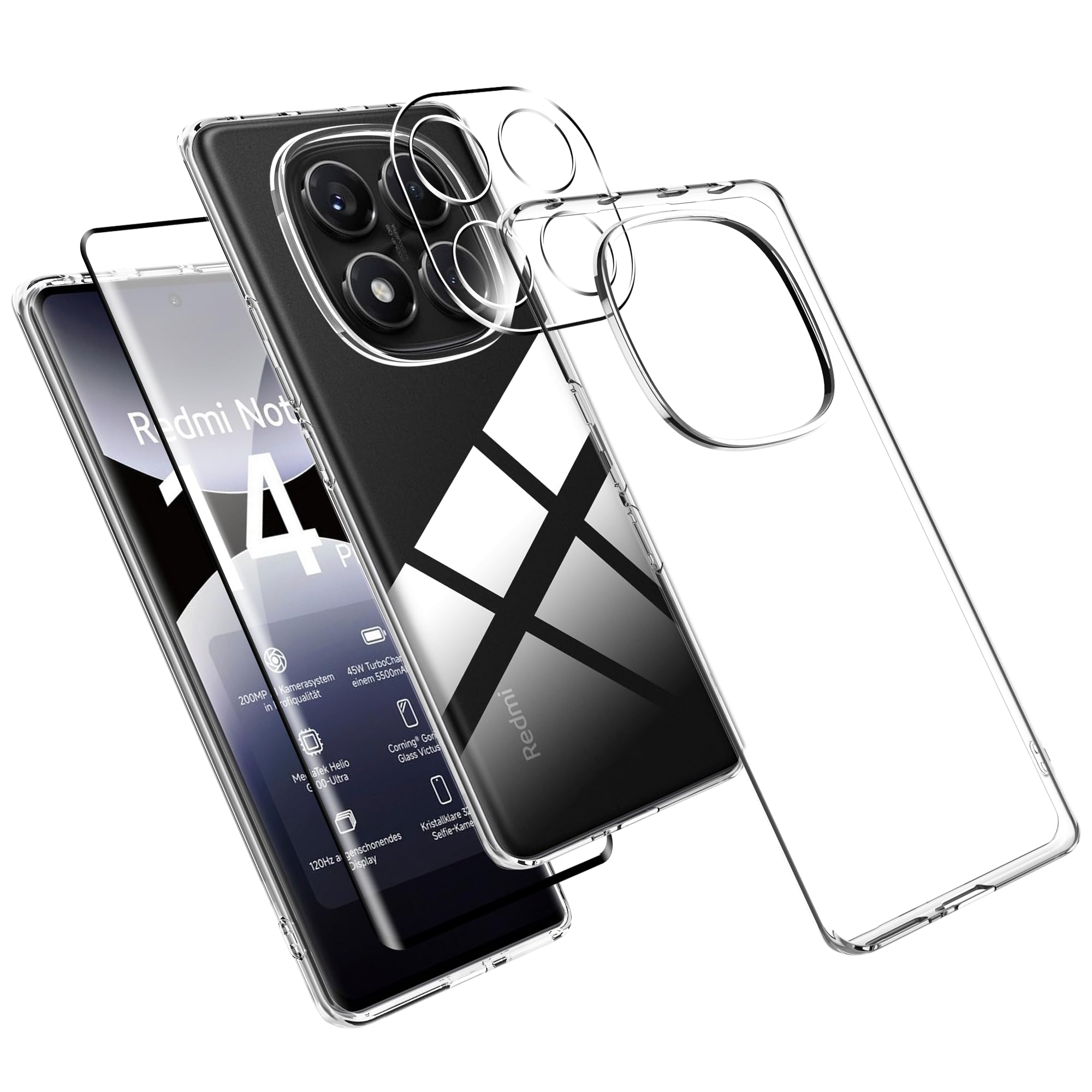 Handyhülle Für Xiaomi Redmi Note 14 Pro+ 5G - Transparente TPU Hülle Mit Glitzerblatt & Galvanisiertem Rahmen, Lila