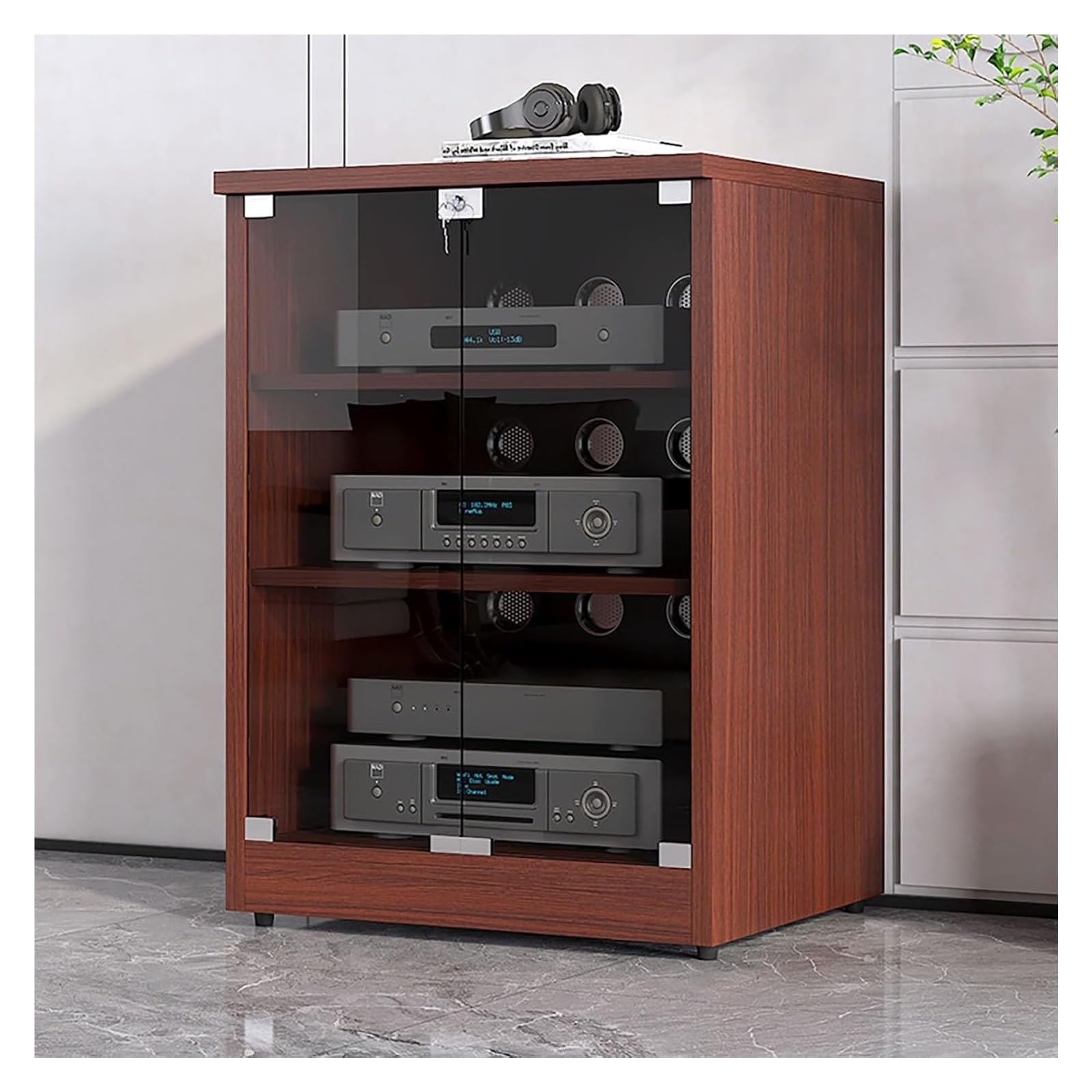 Nowoczesny stojak audio z drewna tekowego, szafka na multimedia, stojak wieżowy stereo, przechowywanie AV, uchwyt na odtwarzacz CD, wysokość 79,8 cm, drewniane meble stereo, kino domowe