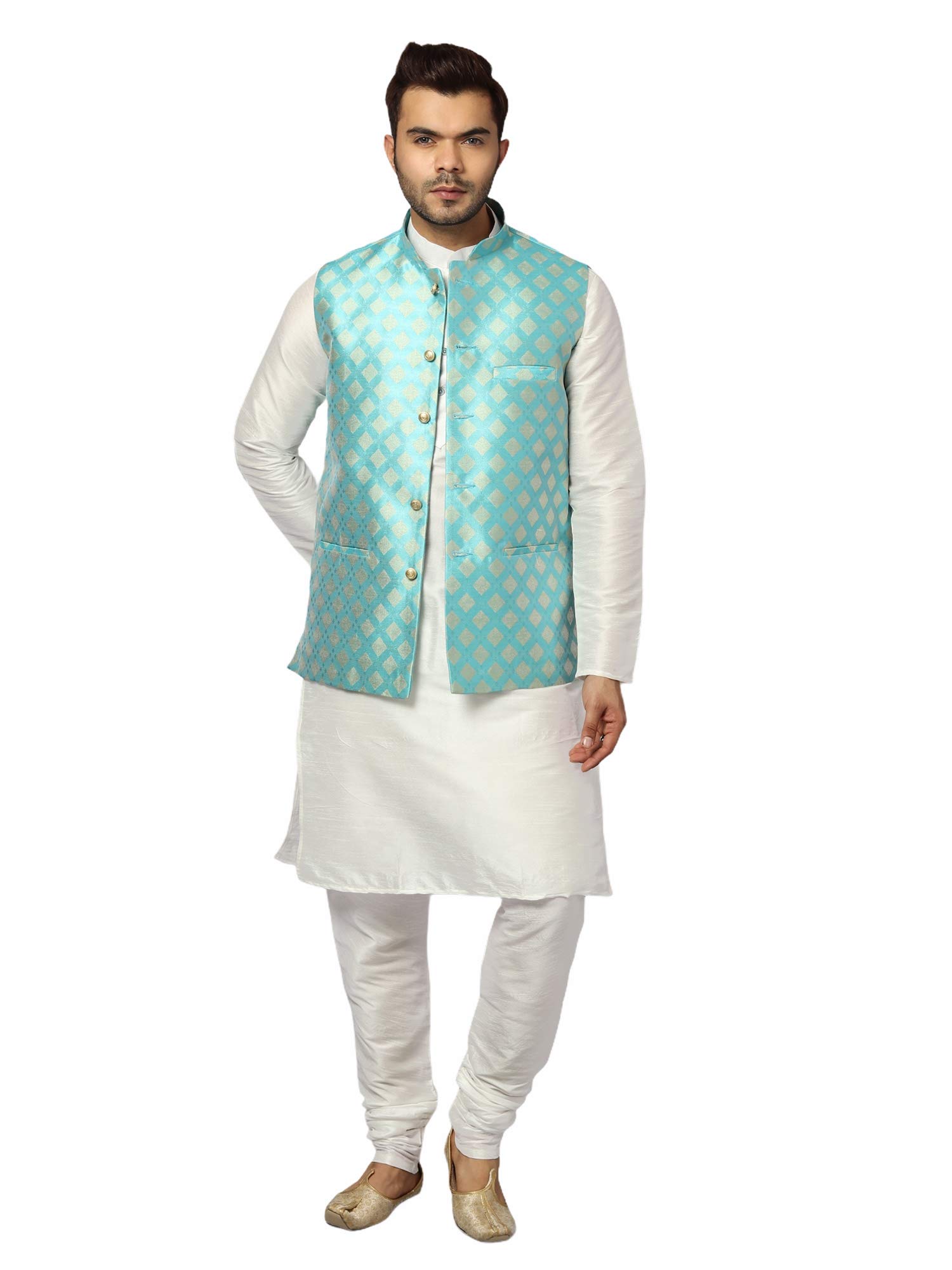 Men's Silk Blend Kurta Pajama with Designer Ethnic Nehru Jacket/Modi Jacket-image-16