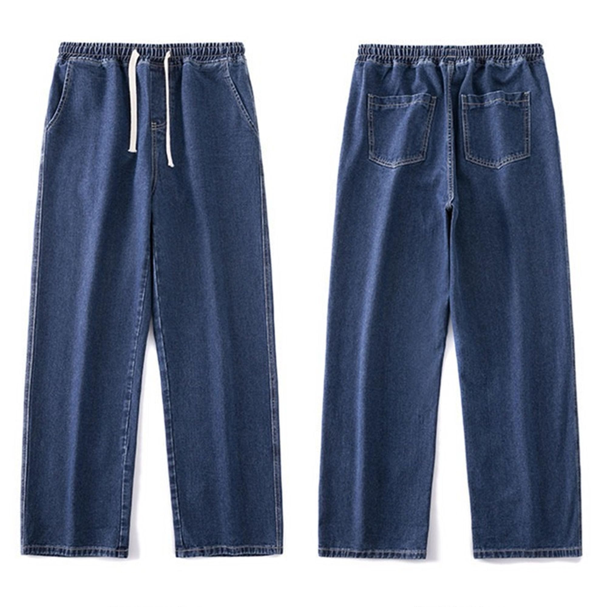 Maiyifu-GJ Men's Straight Leg Baggy Jeans Wide Leg Casual Denim Pants Elastic Waisted Hip Hop Streetwear Jean Trousers (Dark Blue,X-Large)