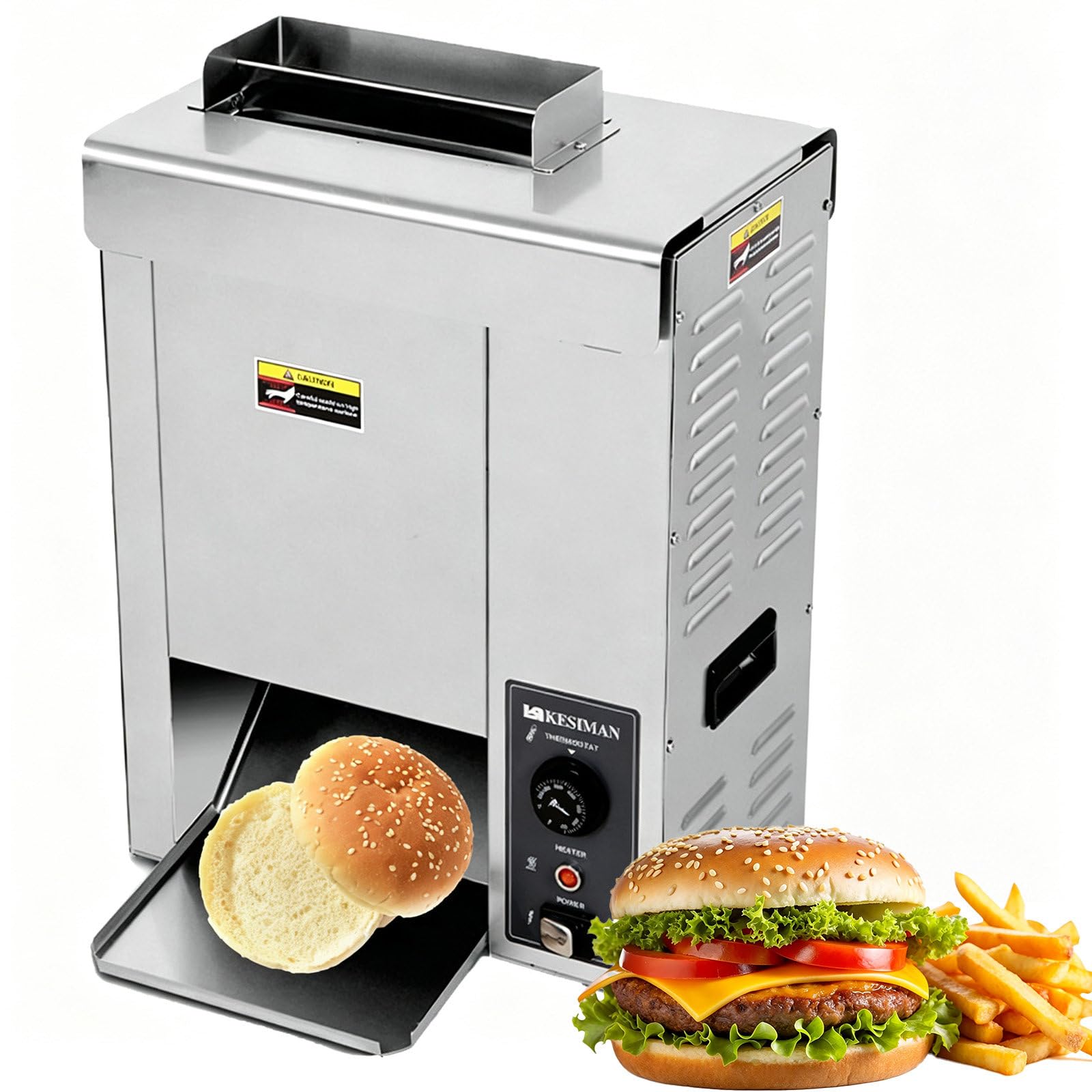 Profesjonalny opiekacz do bułek do burgerów – elektryczne urządzenie pionowe o mocy 2000 W do barów burgerowych, z regulacją temperatury i grubości