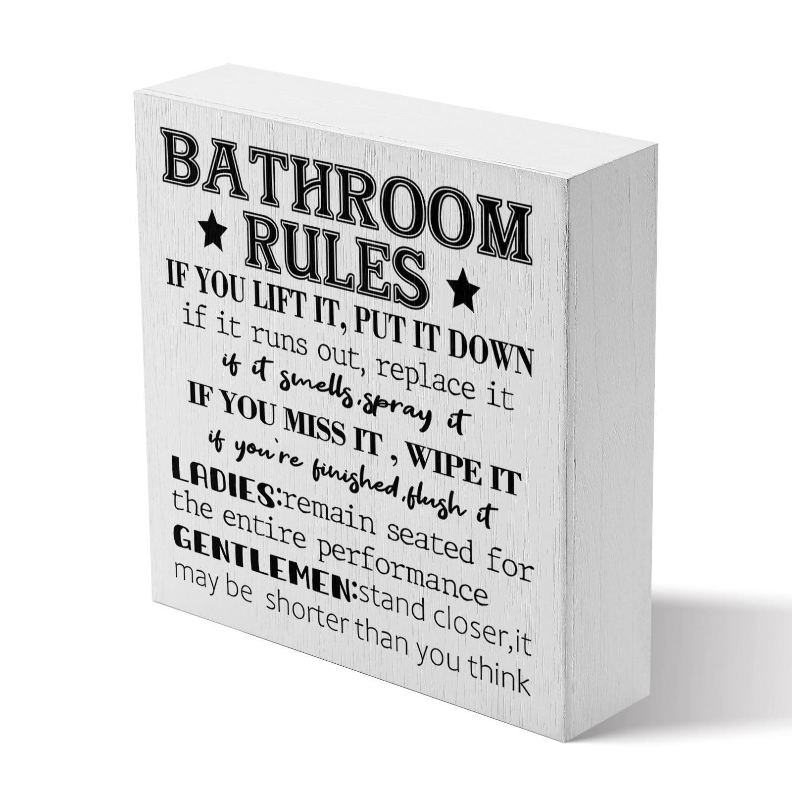Yivxa Tin-5 5X5 Inch Bathroom Wood Sign Bathroom Rules Wood Block Sign Shelf Toilet Restroom Home Tabletop Desk Decor,Farmhouse Bathroom Wooden Box Sign Farmhouse Bathroom Wooden Box Sign Restroom Decor