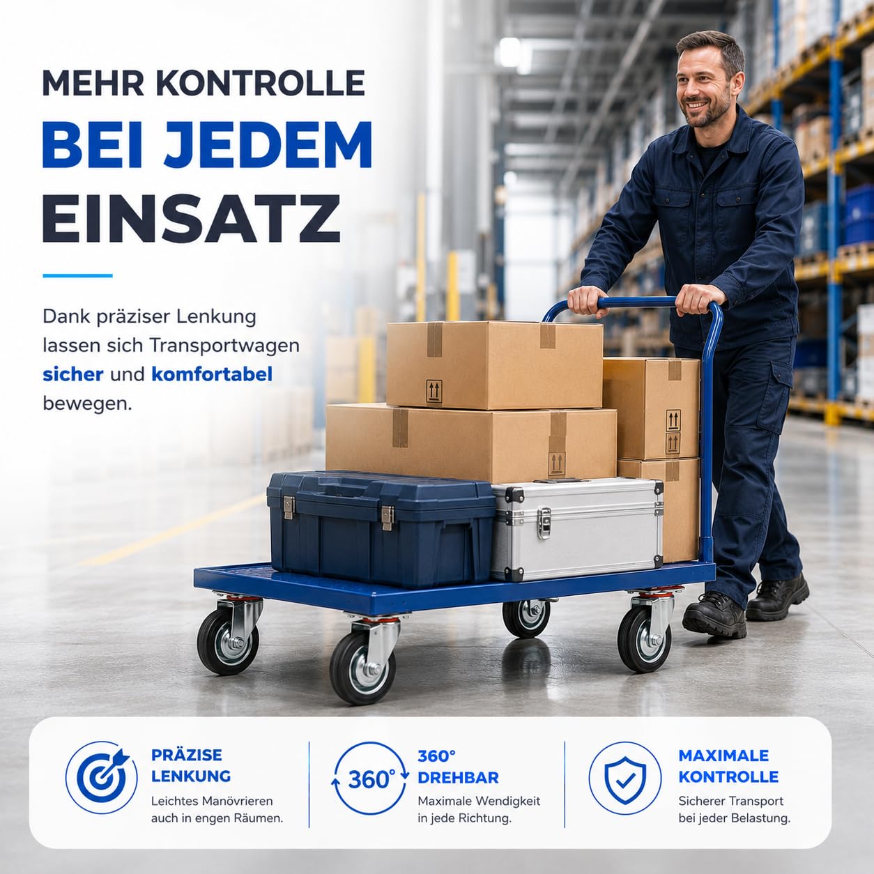 Wheels 4er Transportrollen 400 kg belastbar Lenkrolle mit Bremse - Schwerlastrollen 75 mm - Rollen mit Bremsen - Schwerlast Möbelrollen (4x Lenkrollen ∅7.5 cm)