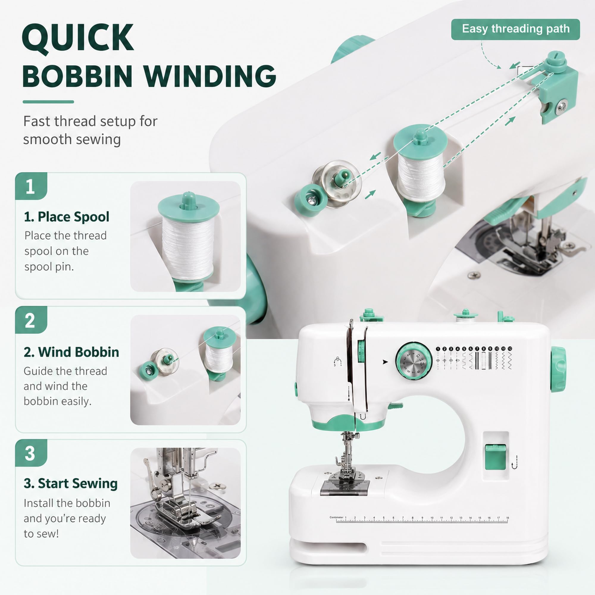 Petite machine à coudre électrique portable pour débutants, 12 programmes de couture, éclairage LED, kit d'accessoires de 42 pièces, idéal pour les voyages