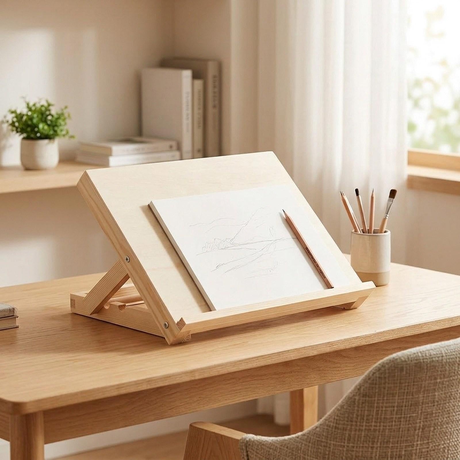 Chevalet de Table en Bois, Pliable et Polyvalent, avec Support de Présentation pour Peintres et Débutants, 23 cm x 33 cm
