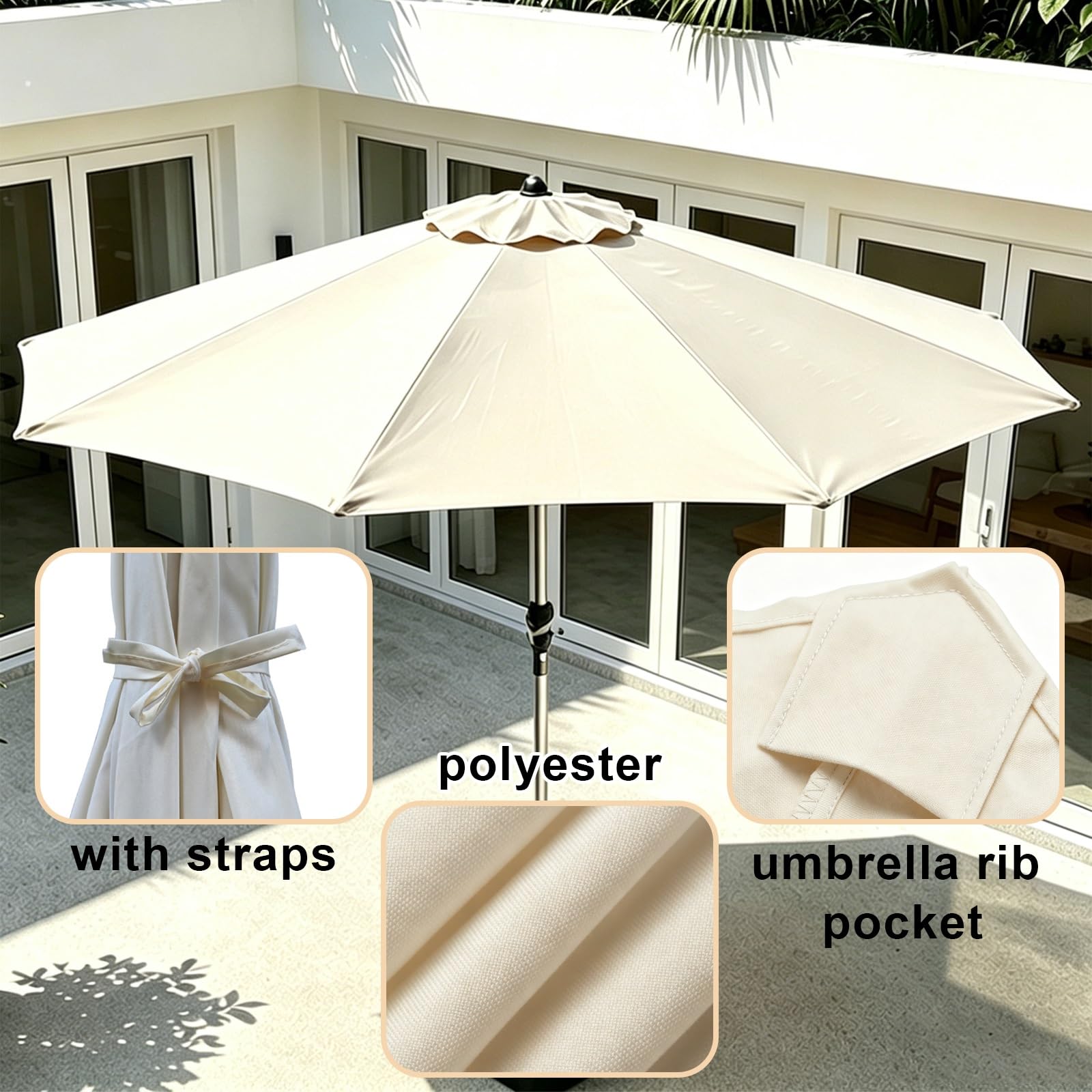 Wymienne Poszycie Parasola 8 Żeber 200-350cm Tkanina na Parasol Ogrodowy | Pokrowiec na Parasol Ogrodowy Okrągła, Gruba Poliester na Taras Balkon Basen, Tylko Tkanina(Wine Red,300cm)
