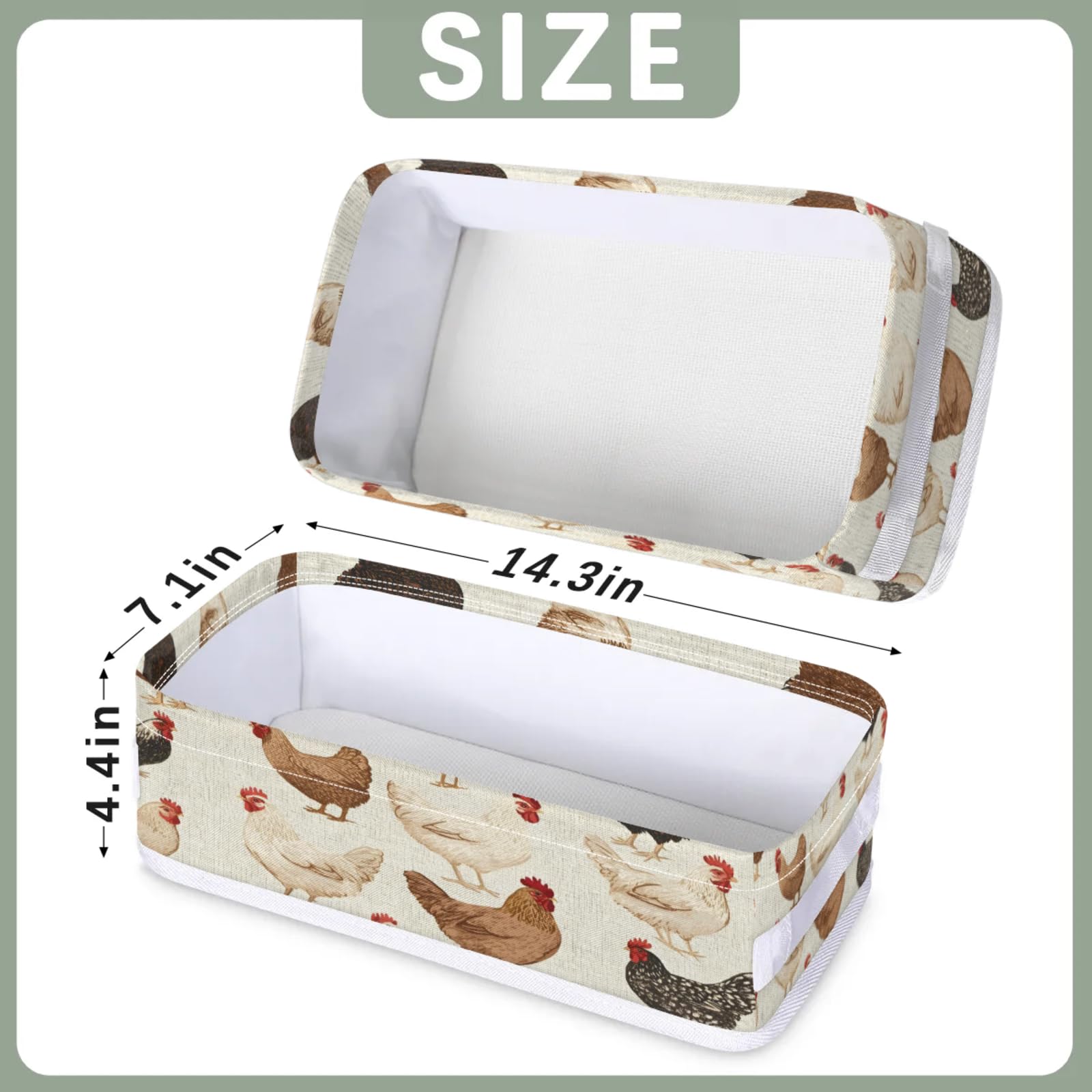 Tablerazzi Toilet Tank Topper Paper Basket with Handle, Chicken Farm Animal Bathroom Storage Basket for Organizing, Small Fabric Storage Bins for Bathroom Decor