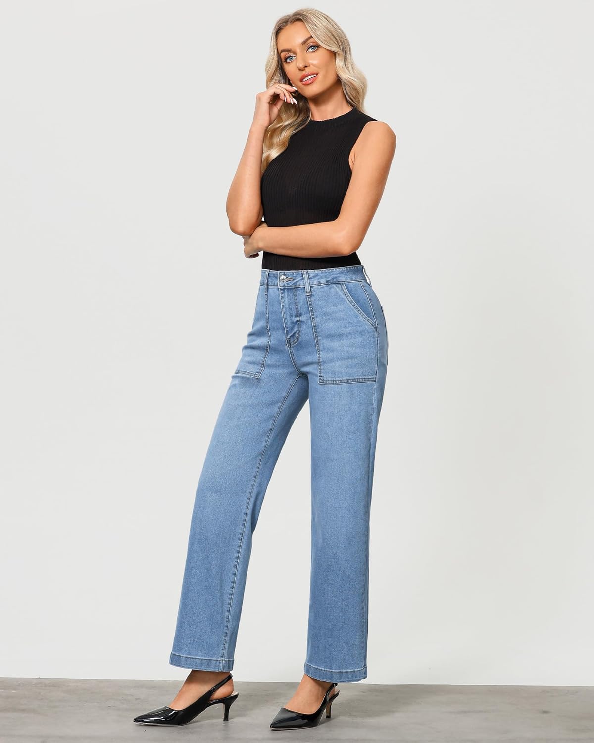 GRAPENT Jeans for Women High Waisted Straight Leg Jeans Stretchy Trendy Wide Leg Denim Pants Jean Trousers Patch Pockets - Image 6