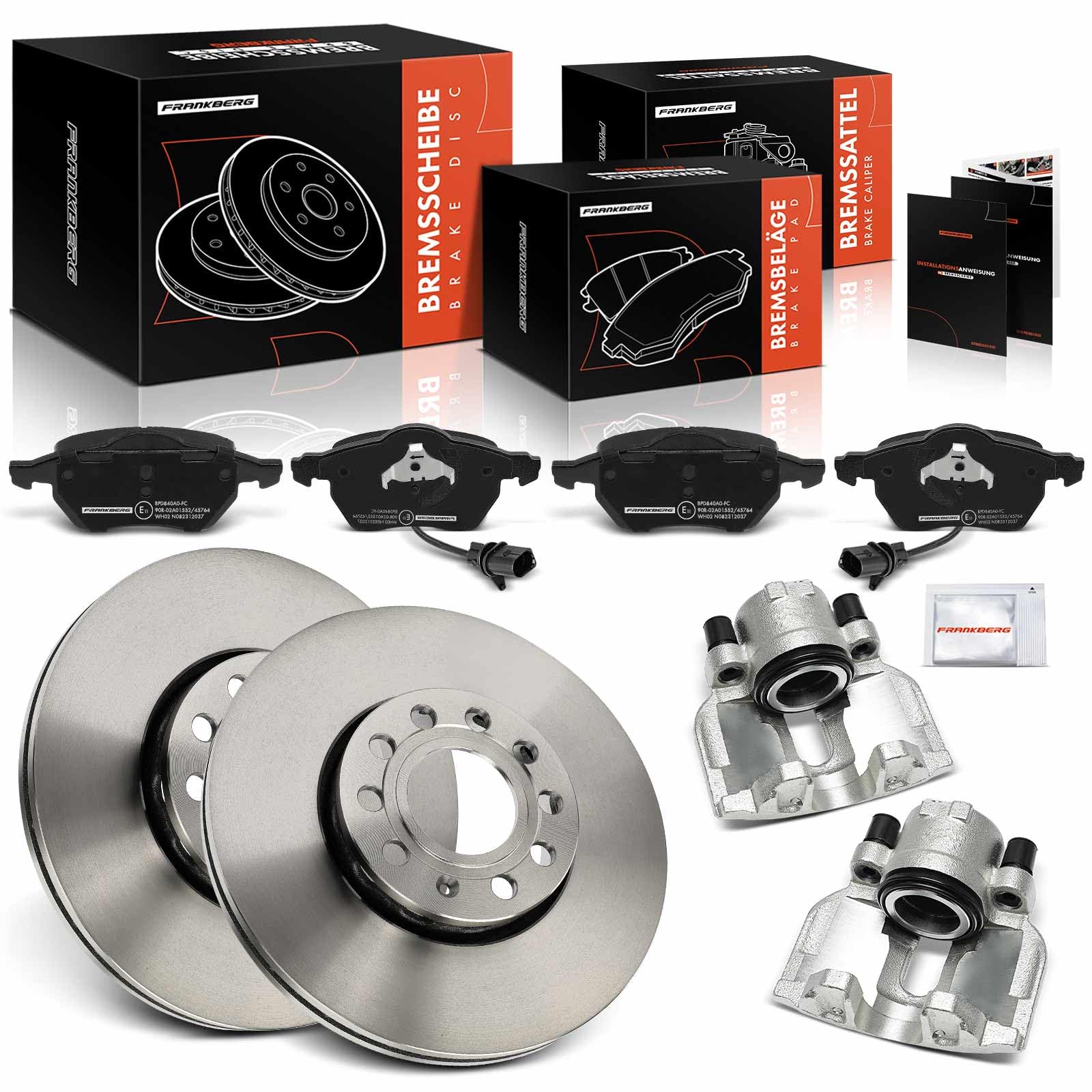 Frankberg 2x Bremssattel + 2x Bremsscheiben + 4x Beläge Vorderachse Kompatibel mit A4 8E2 8EC A4 Avant 8E5 8ED A6 4B2 Exeo 3R2 P.a.s.s.a.t 3B2 Replace# 4A0615301C