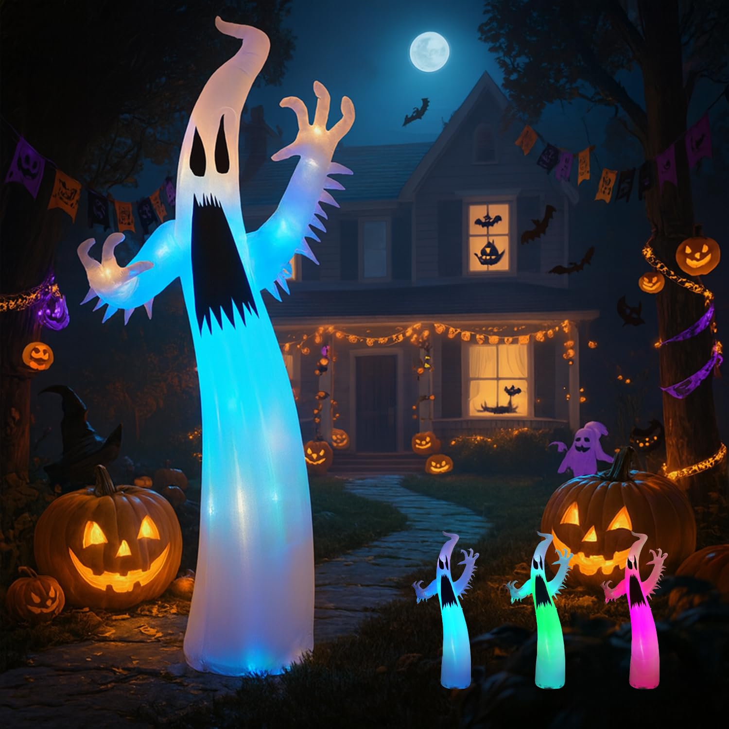 Fantôme gonflable géant effrayant 3.7m : décoration Halloween extérieur jardin et cour avec LED