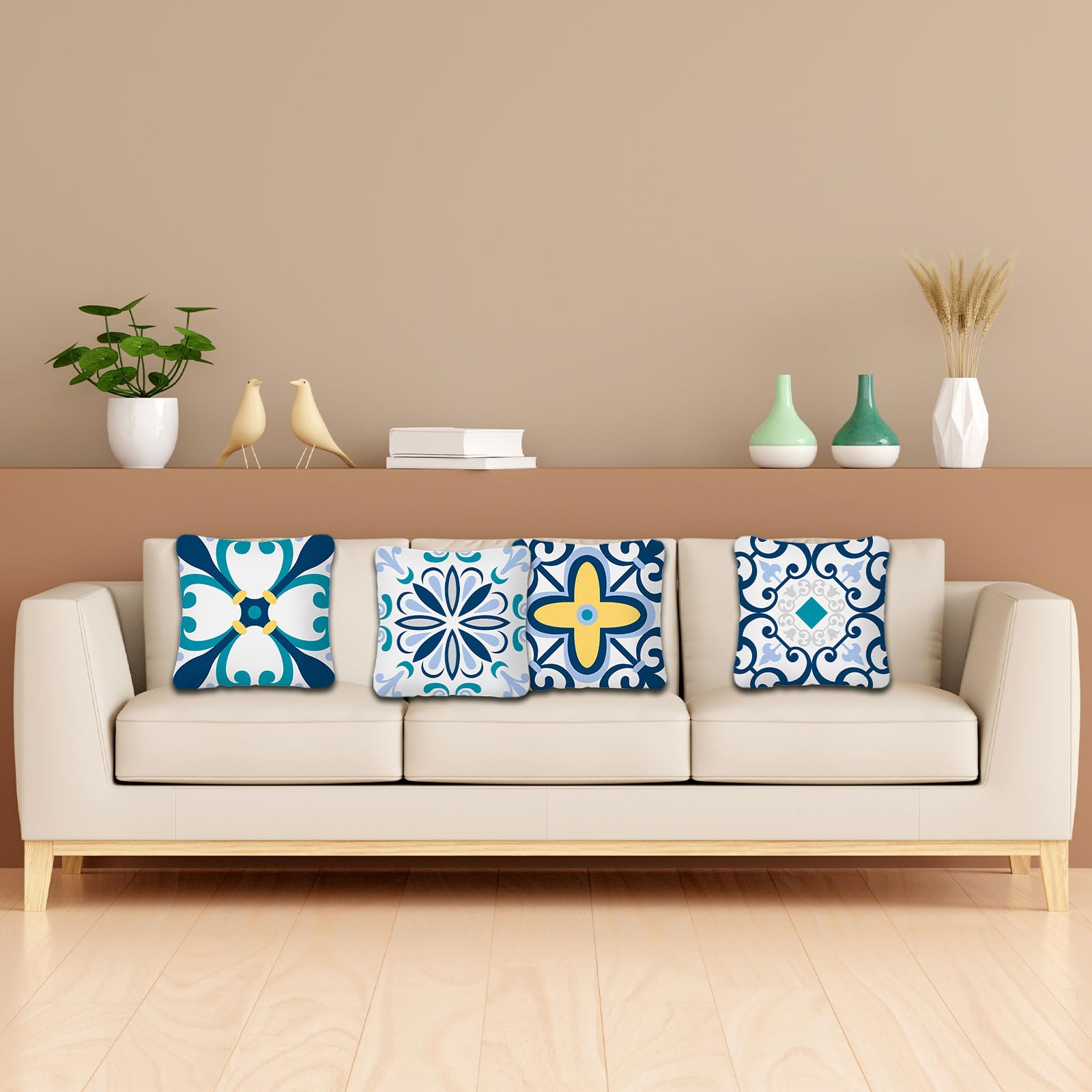 Betadistor Cushion Covers 18" x 18" Set of 4 Vintage Mandala Big Flower Pillows Case Couch Farmhouse Bohemian Cushion Cover Home Decor Bedroom Bed Sofa - Image 2