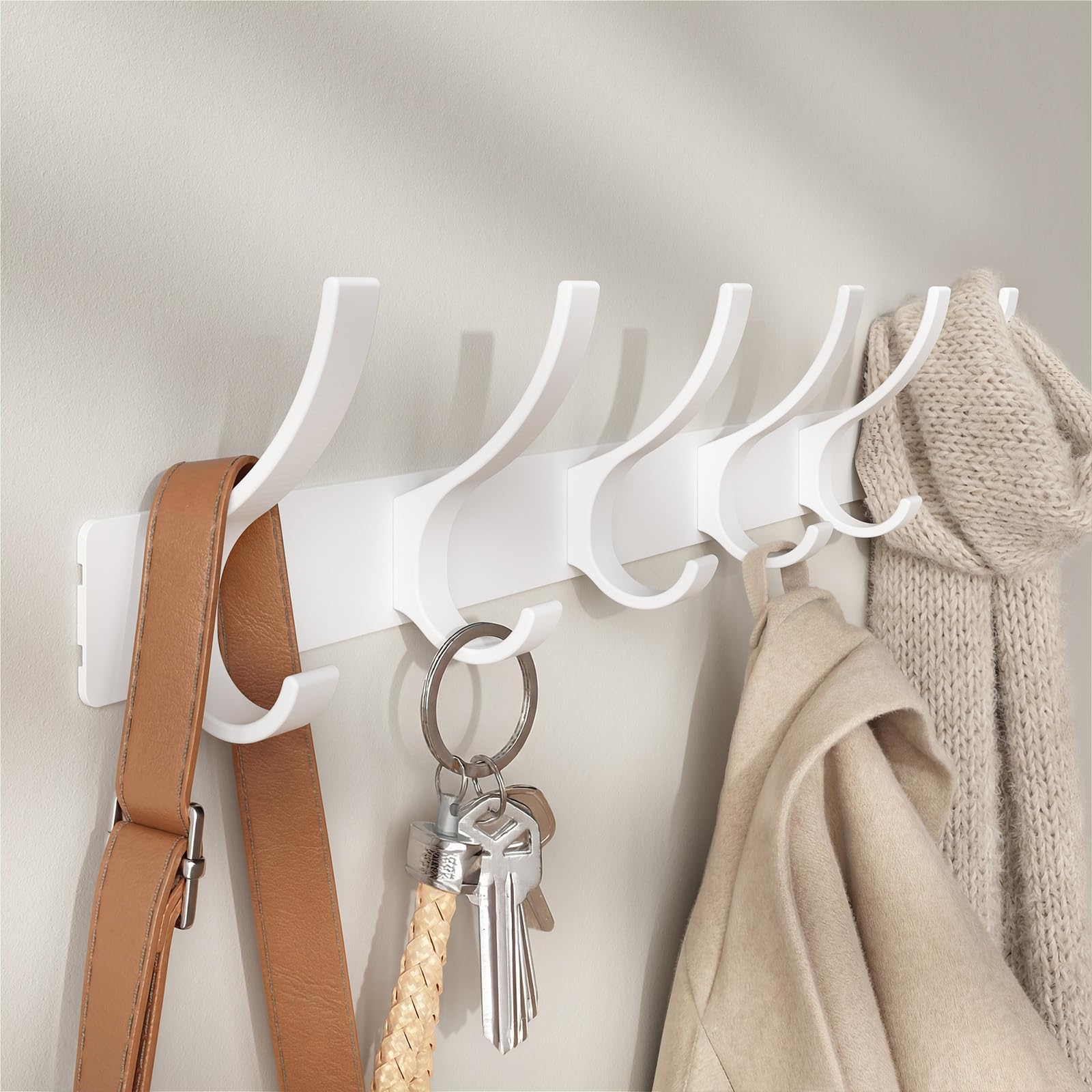 Optish Coat Rack Wall Mount, Coat Hook Wall Mount, Wall Hooks for Hanging, Hat Rack for Walls, Coats Hanger with 12 Hook, Towel Hooks for Bathrooms (2