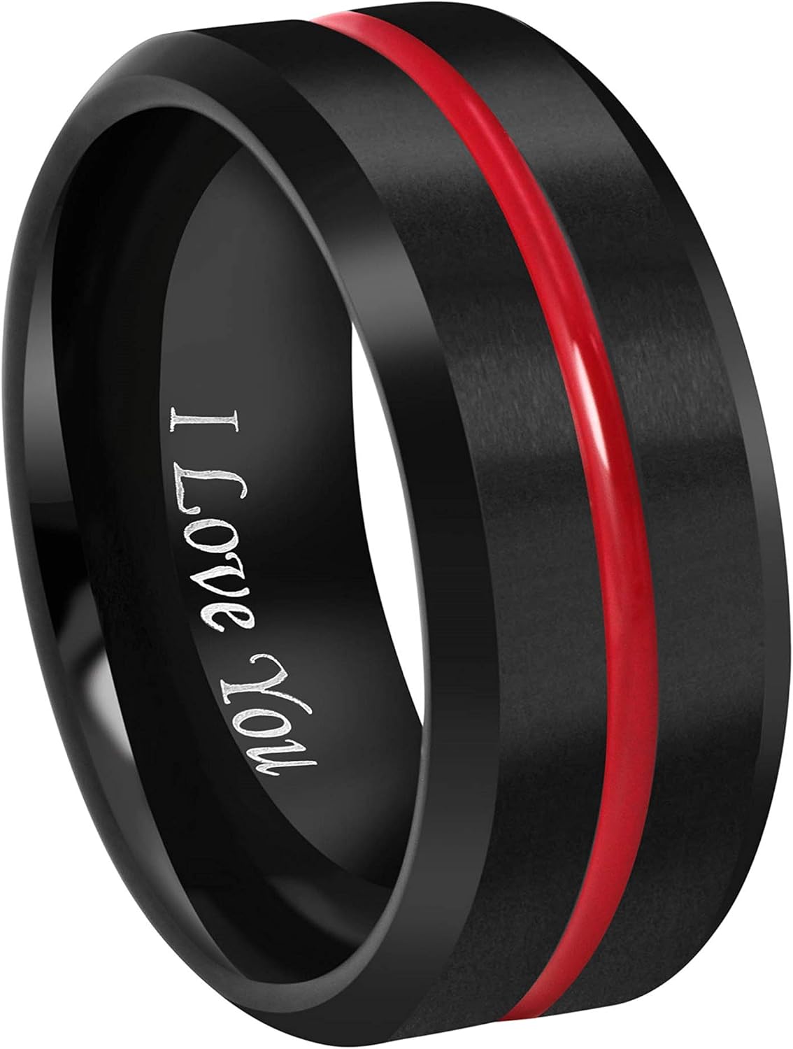 CROWNAL 6mm 8mm 10mm Thin Red Groove Black Brushed Tungsten Carbide Wedding Band Ring Comfort Fit Engraved I Love You Size 5 To 17