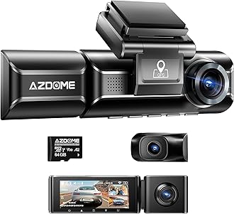 AZDOME M550 4K WiFi 3 Channel On Dash Cam, Dual Front and Rear for Car 4K+1080P Free 64GB Card, Built-in GPS 24H Parking Mode IR Night Vision WDR 3.19" IPS, Max up Support to 256GB
