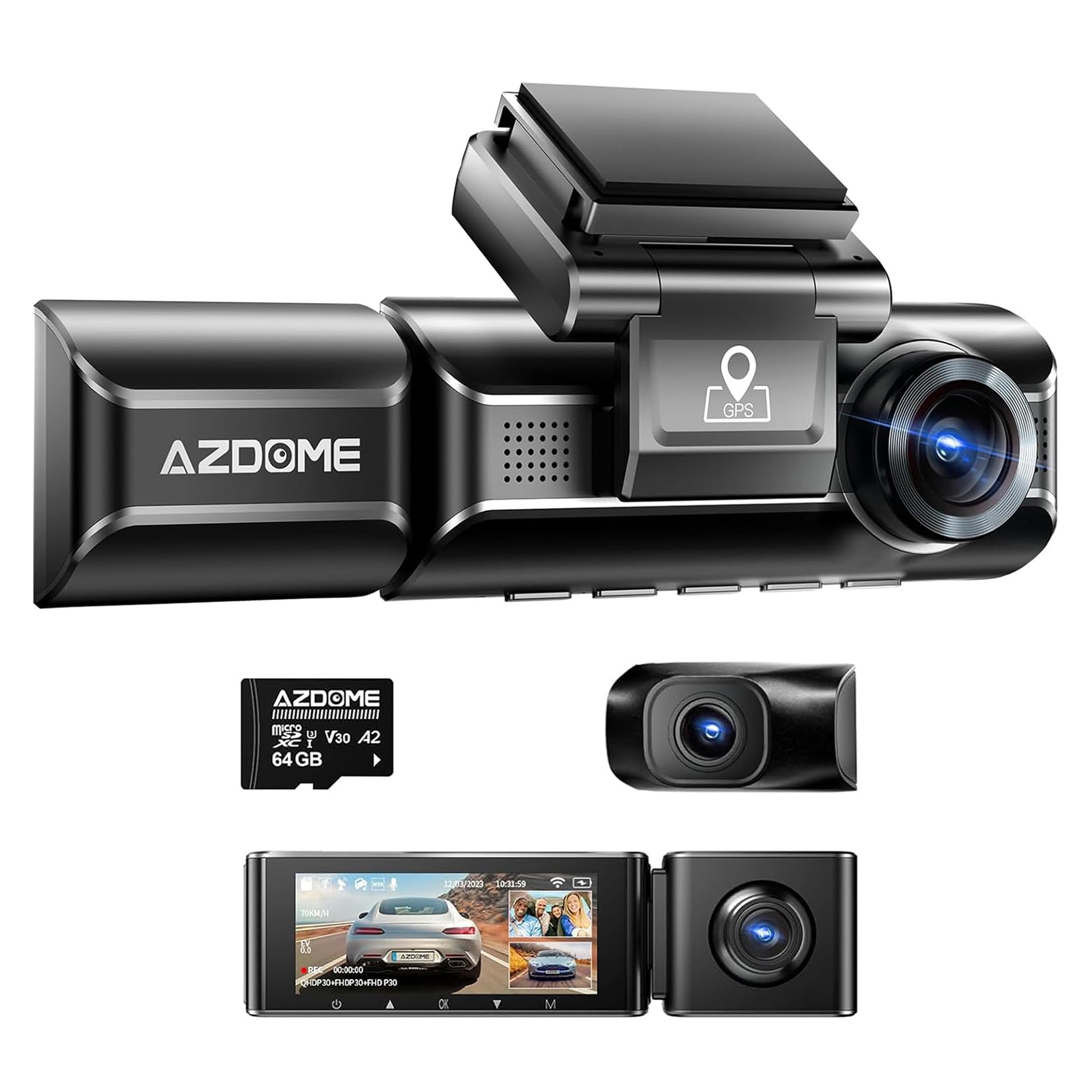 AZDOME M550 3CH Dash Cam 4K - 3 19 Screen IR Night Vision - 24H Parking Mode -
