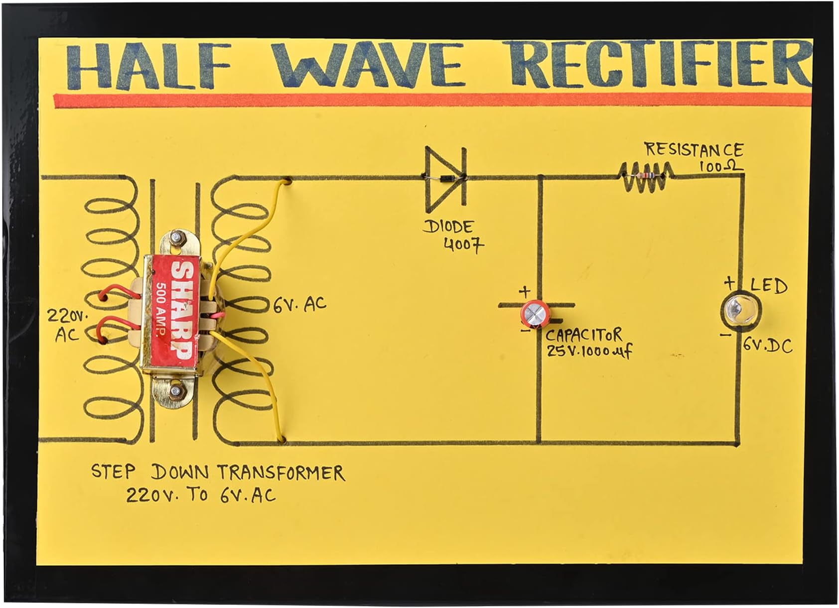 Sameer Science Projects Half Wave Rectifier Educational Circuit Board Kit – Physics & Electronics Learning Tool for Students | Basic Electronics Learning Kit for Students & Hobbyists (Yellow)