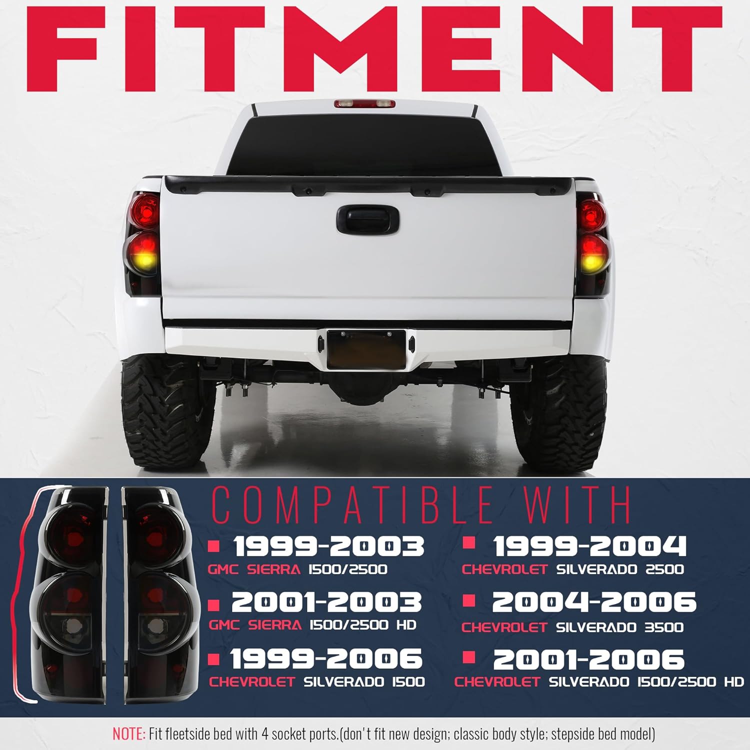ECOTRIC Tail Lights Compatible with 1999-2006 Chevy Silverado 1500 2500 3500 1999-2003 GMC Sierra 1500 2500 Pair Taillight Brake Signal Lamp Smoke Lens