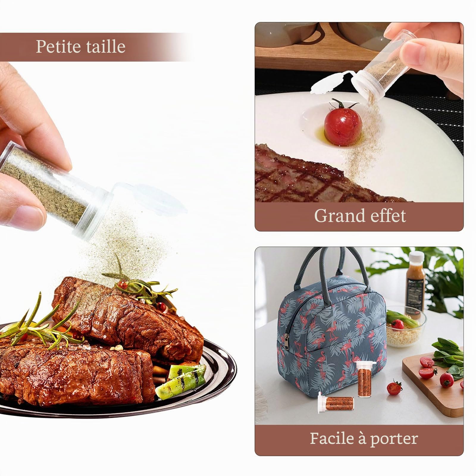 Lot de 10 salières - Mini distributeur à épices - 4,6 cm - Salière et épices pour les déplacements - Kit d'épices en plastique