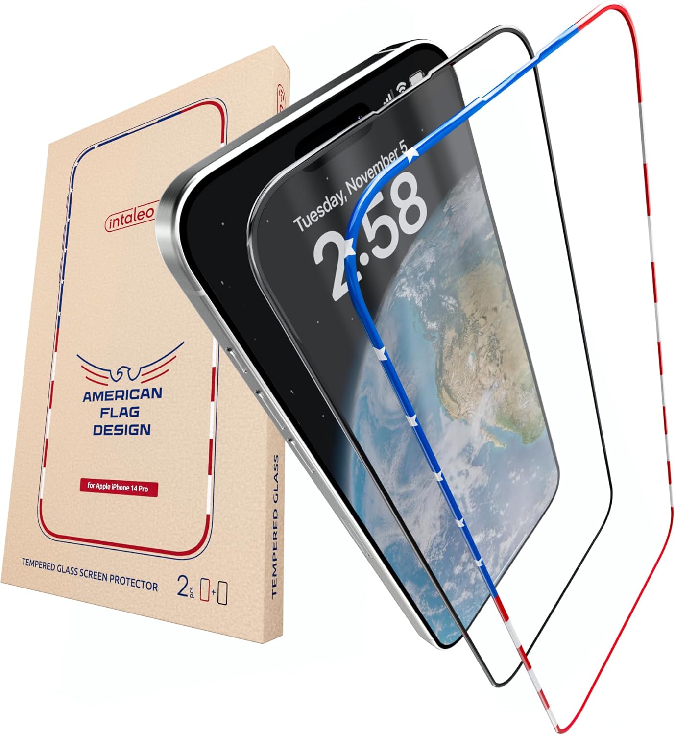 Protector Compatible with iPhone 14 Pro Screen – 2 Pack (USA Flag & Classic Black) 14 Pro Tempered Glass Screen Protector – Full Coverage, 9H Hardness, Anti-Fingerprint, Easy Installation Protector Compatible with iPhone 14 Pro Screen – 2 Pack (USA Flag & Classic Black) 14 Pro Tempered Glass Screen Protector – Full Coverage, 9H Hardness, Anti-Fingerprint, Easy Installation