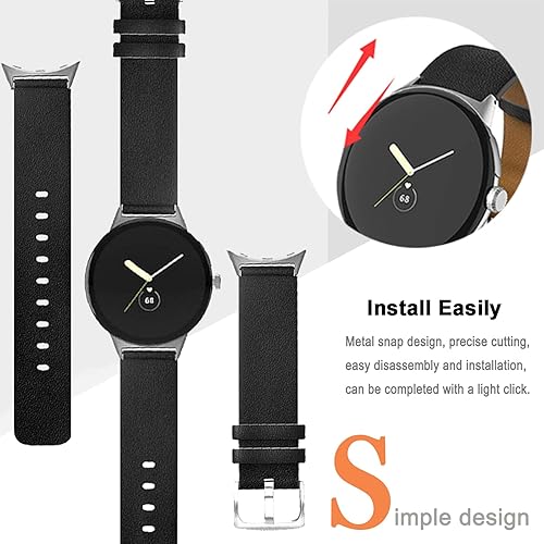 Miniatura 3 de Miimall Leather Band Compatible with Google Pixel Watch 4321 41mm for Women Men, Adjustable Quick-Release Genuine Leather Replacement Strap for