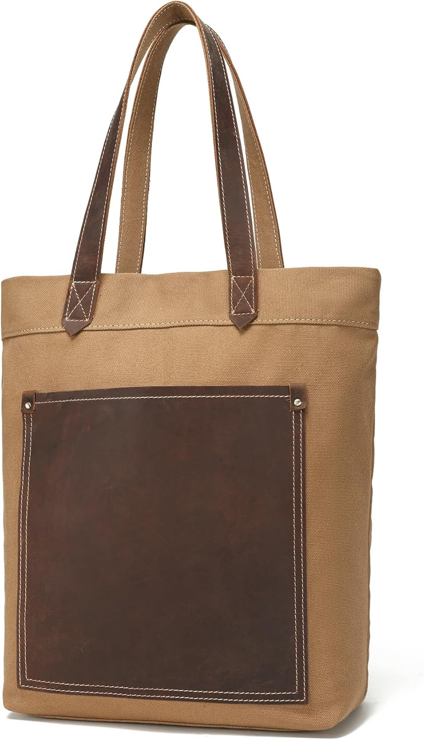 LANNSYNE Women’s Tote Bag Leather Canvas Work Shoulder Handbag, Lightweight Medium Reusable Grocery Bags, Retro Casual Handbags