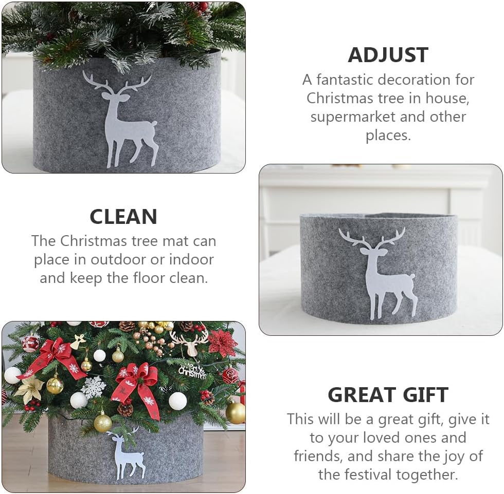 Kisangel Christmas Tree Collar Reindeer Felt Christmas Tree Ring Xmas Tree Skirt Base Cover for Holiday Party Decoration