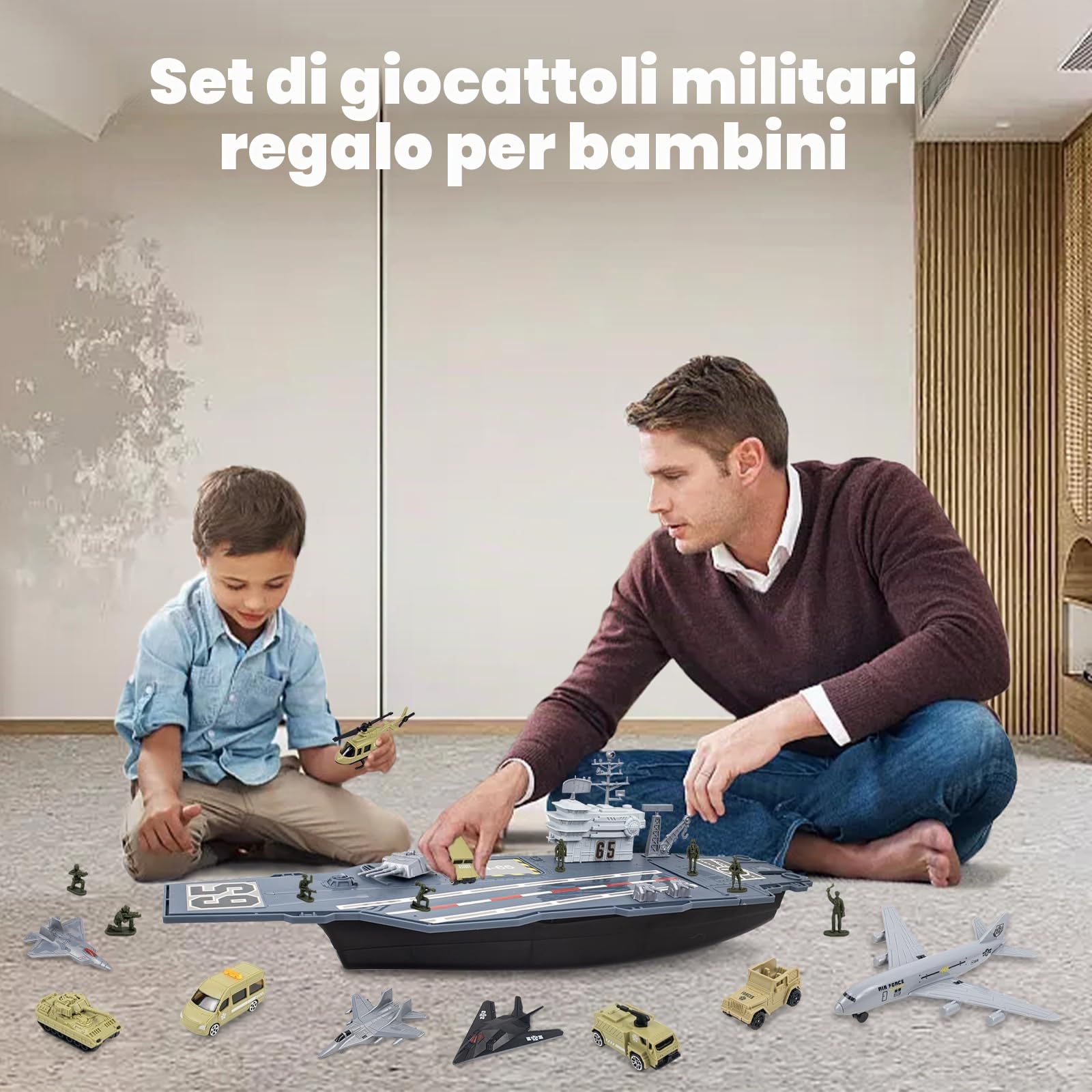 RedCrab Modellino Portaerei, Militari Corazzata Modelli Giocattoli con Militari Veicoli, Elicotteri, Carro Armato und Soldato Giocattolo, Regalo per Bambini Ragazzi e Ragazze 3 Anni+