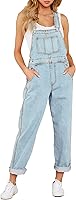 GRAPENT Women's Loose Fit Denim Overalls Jean Bib Jumpsuit Stretch Tapered Leg Pants