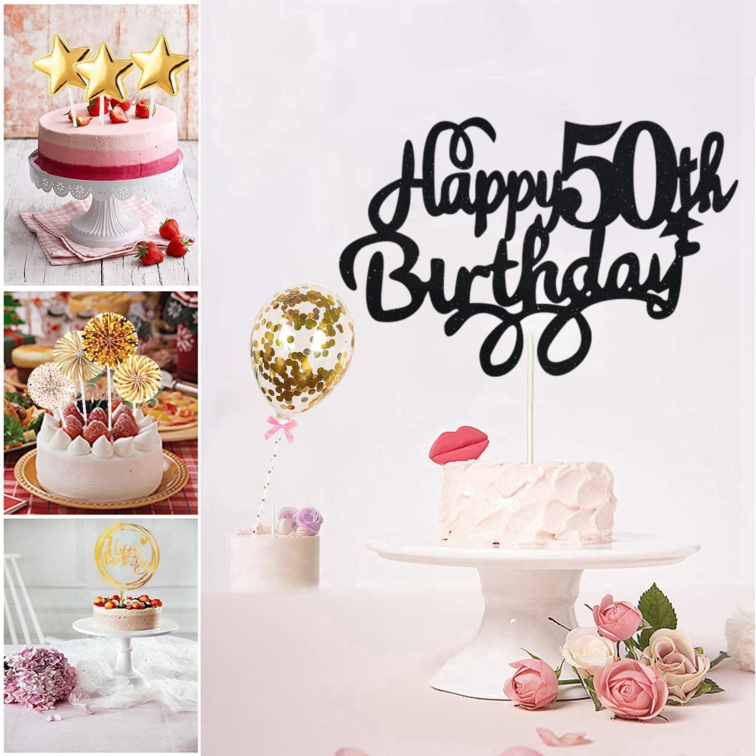 Decorazioni 50° Compleanno Donna, 32 Pezzi Oro Rosa, Kit Festa Compleanno 50 Anni Con Sfondo, Fascia, Palloncini E Topper Torta - 2