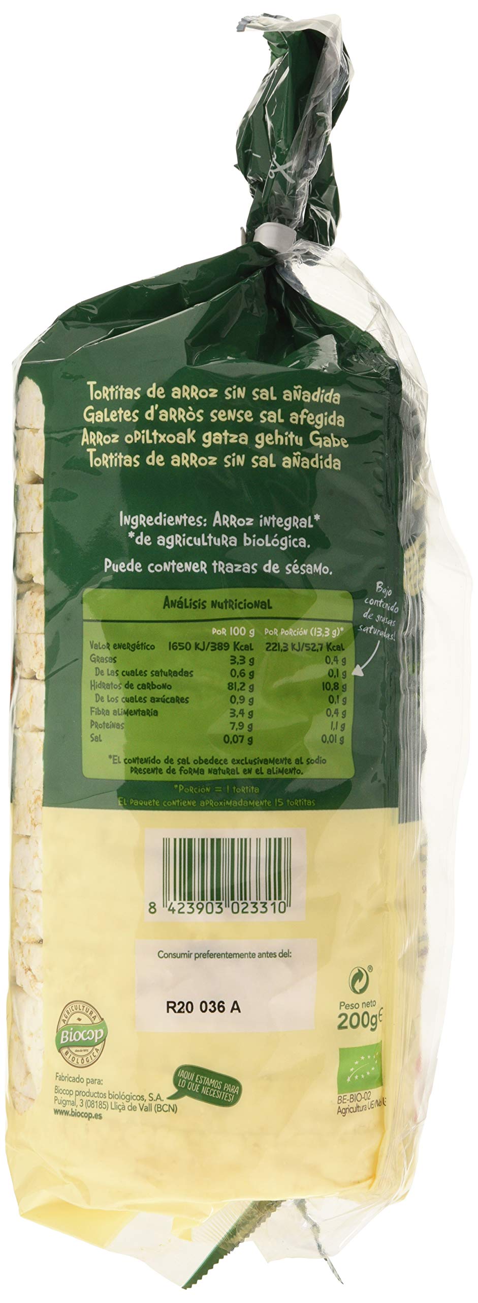 Biocop Tortitas Arroz S/Sal 400 g