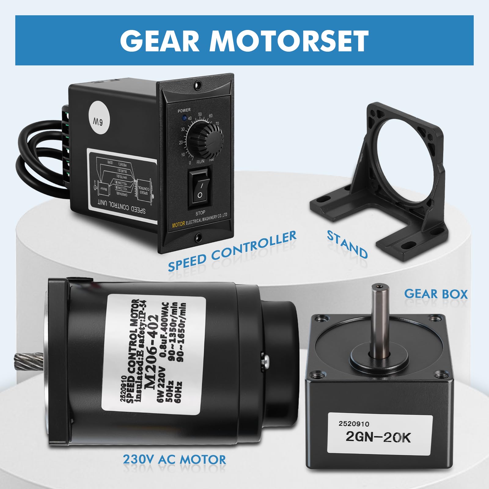 MXBAOHENG Motore riduttore da 6W con velocità regolabile, 220V AC monofase con coppia elevata e regolatore di velocità (riduzione 20K)