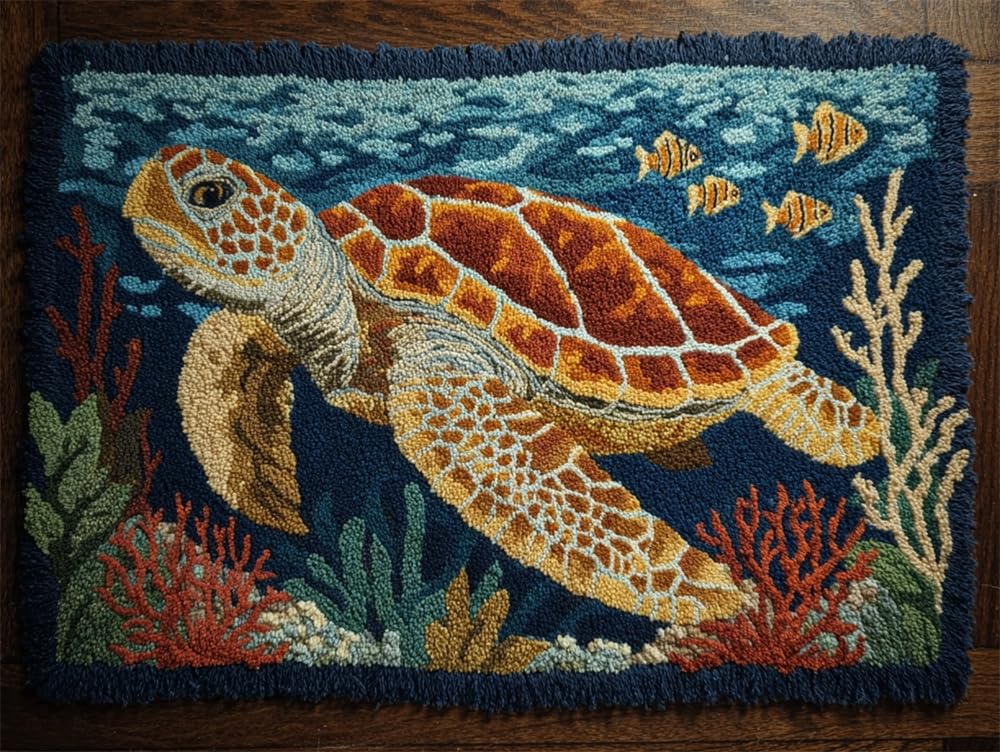 FWRTYCB DIY Crochet Carpet Kit Sea Turtle 20X15Inch Rug Making Kit