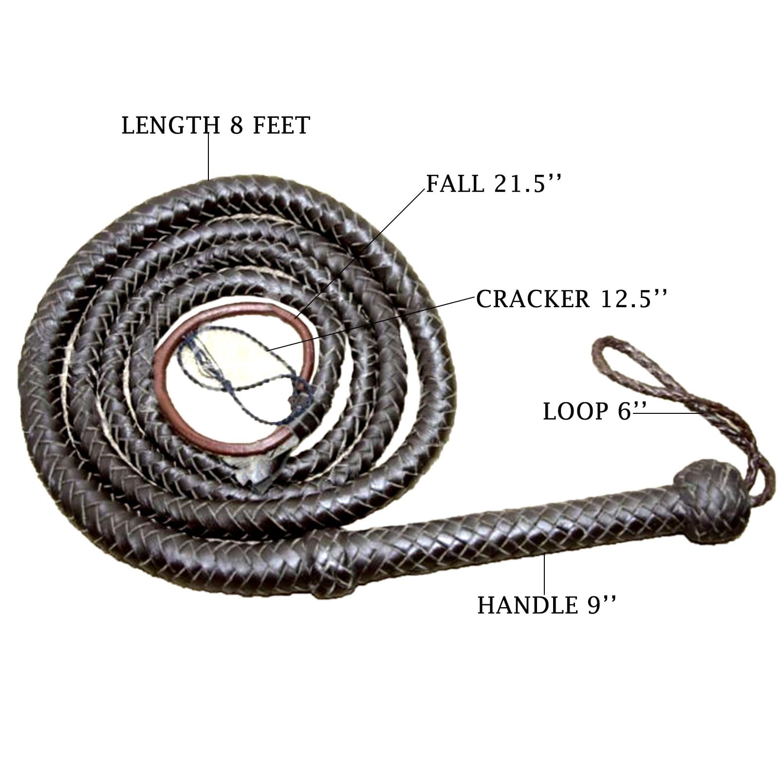 Bullwhip 8ft Genuine Leather Indiana Jones Style Whip for