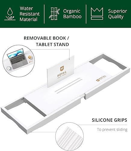 Miniatura 29 de Royal Craft - Bandeja de bambú para bañera con soporte para libro y vino Bambú carbonizado (marrón),Negro (plegable),Gris (clásico),Natural