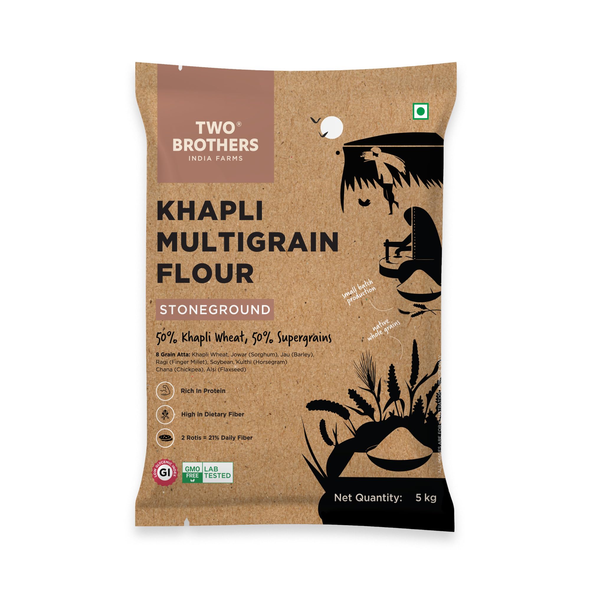 Two Brothers Organic Farms Khapli Multigrain Atta (5kg)| 8 Super Grains Flour Mix, Diabetic Friendly |High Fibre & High Protein | Low GI Atta | Khapli, Jowar, Jau, Ragi, Soybean, Kulthi, Chana, Alsi-picture-24