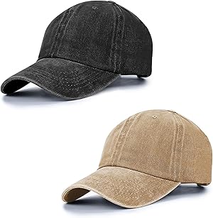 Boné de beisebol retrô unissex, boné liso liso boné de sol ajustável de algodão conjunto de 2 peças