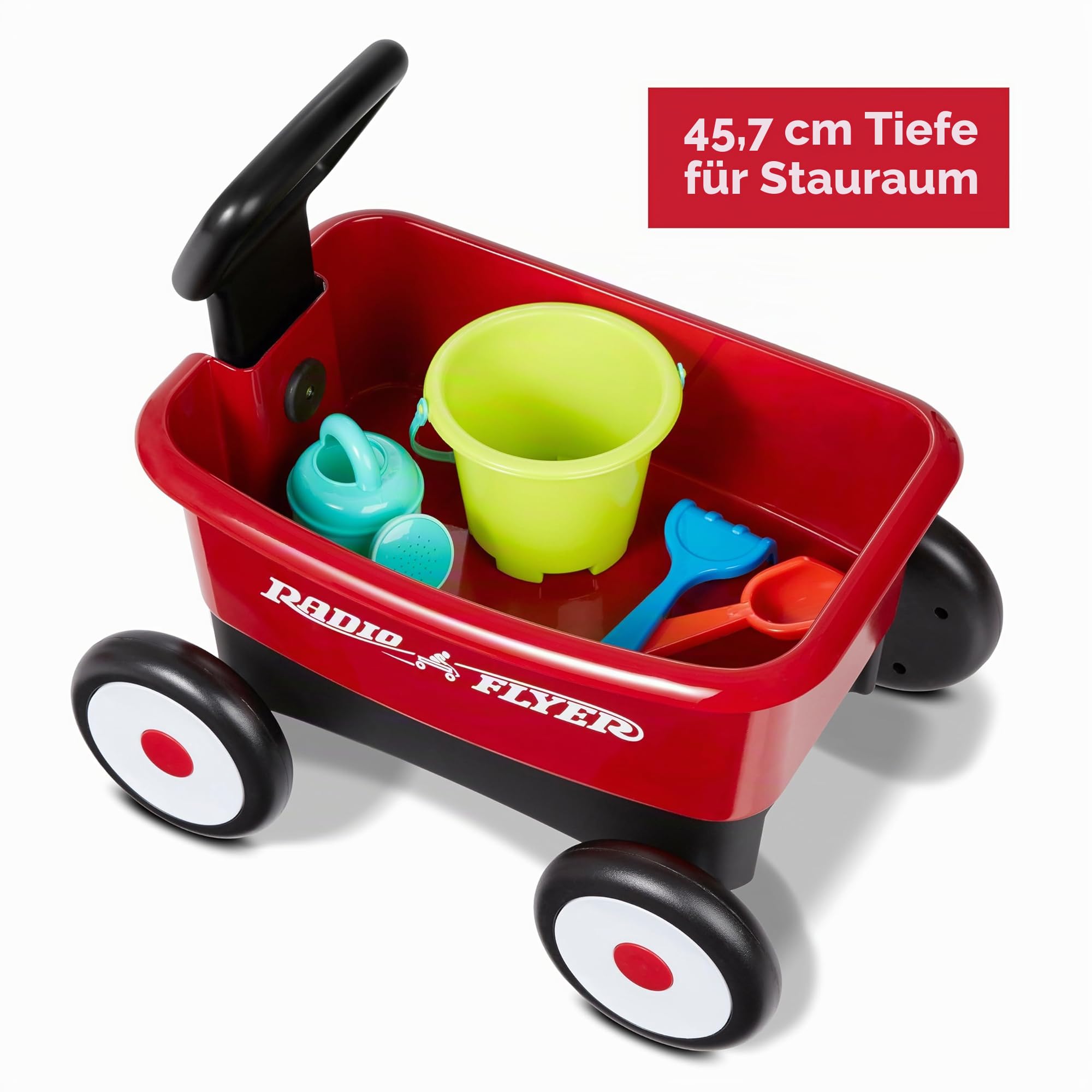 Radio Flyer Push & Pull Walker Kombi mit Gartengeräten, roter 2-in-1 Wagen für Kleinkinder, für 1–4 Jahre