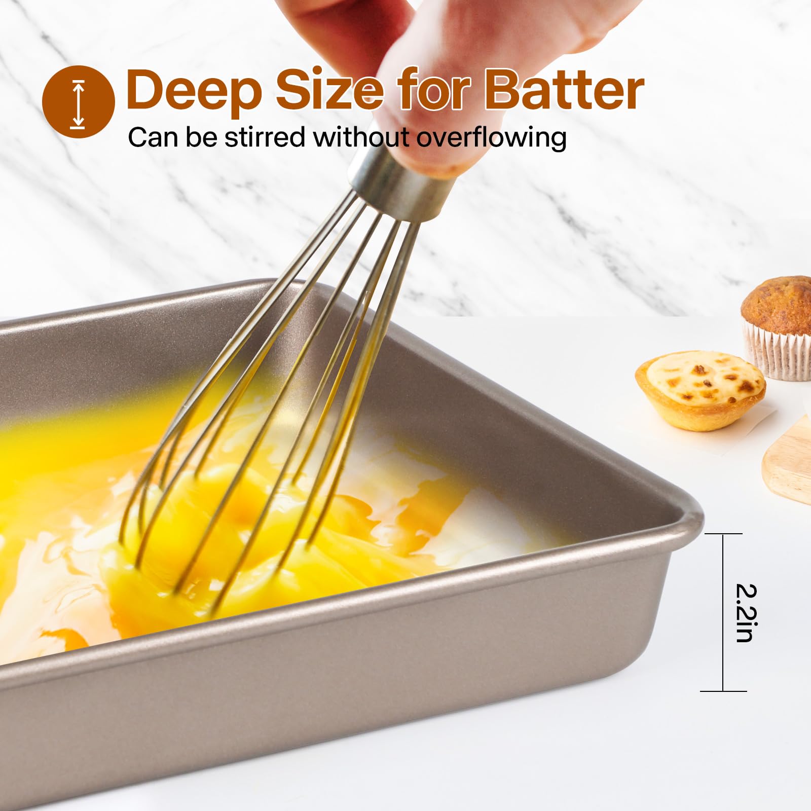 Tiefes Backformen-Set, 3-teilig, rechteckig, für Kuchen und Bräter, goldfarben | Tiefe Backformen, 3er-Set, 2,9/11/33 cm, antihaftbeschichtet, stapelbar, tiefes Ofenblech, robustes Backgeschirr für Brownies
