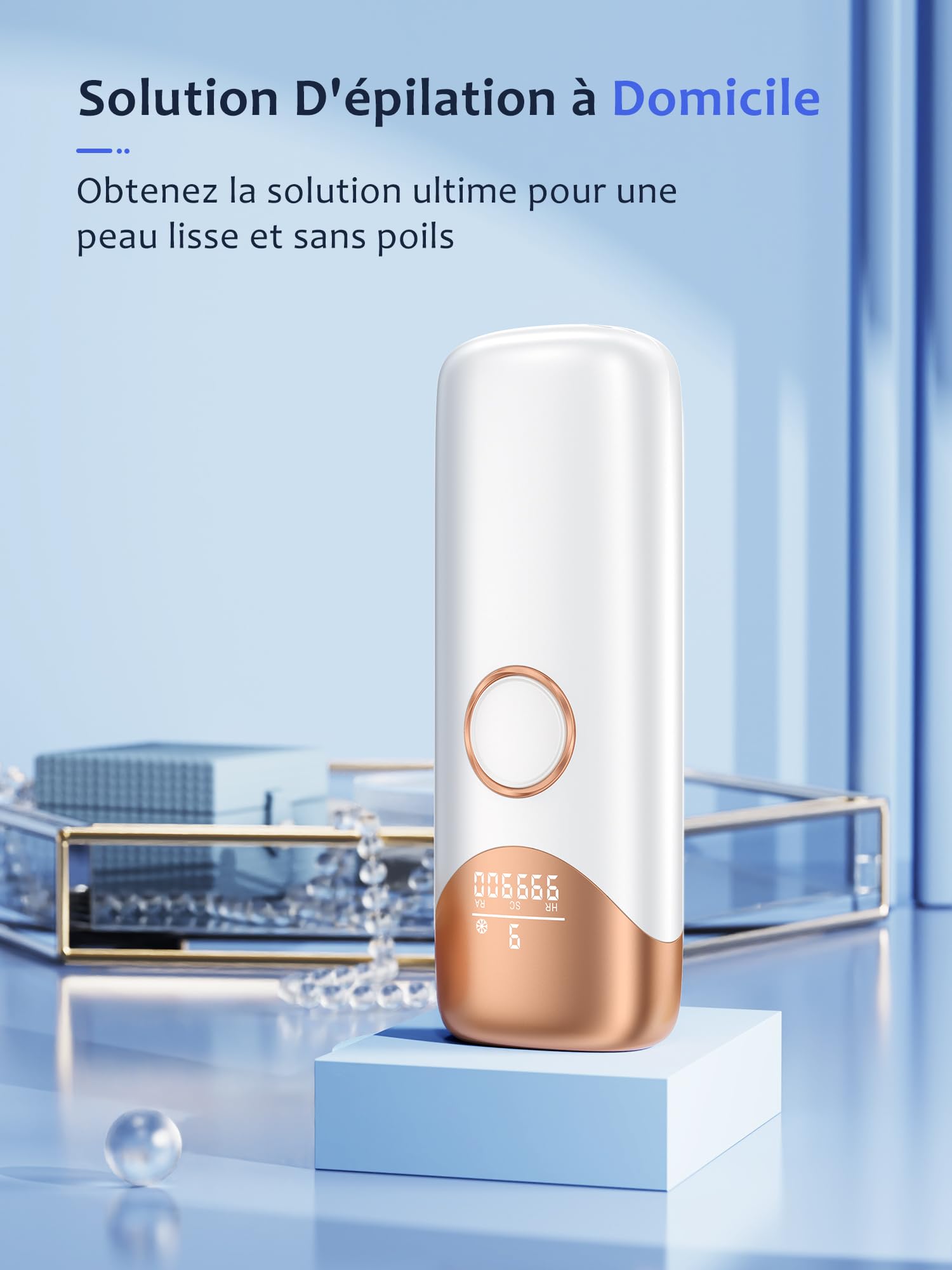 Épilateur Lumière Pulsée avec Système de Refroidissement par Glace, Épilateur à Lumière Pulsée avec 9 Niveaux D'énergie, 999 900 Flashs, Épilation Laser pour Visage, Jambes et Corps