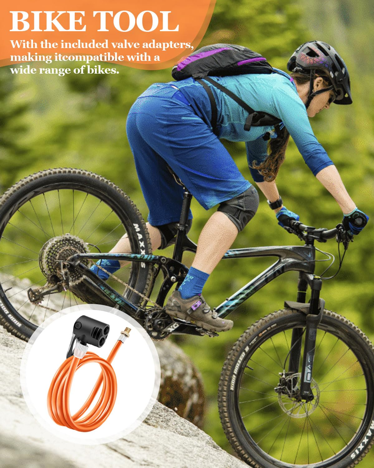 Pompa bici tubo flessibile valvola Presta Schrader 120cm per bicicletta MTB