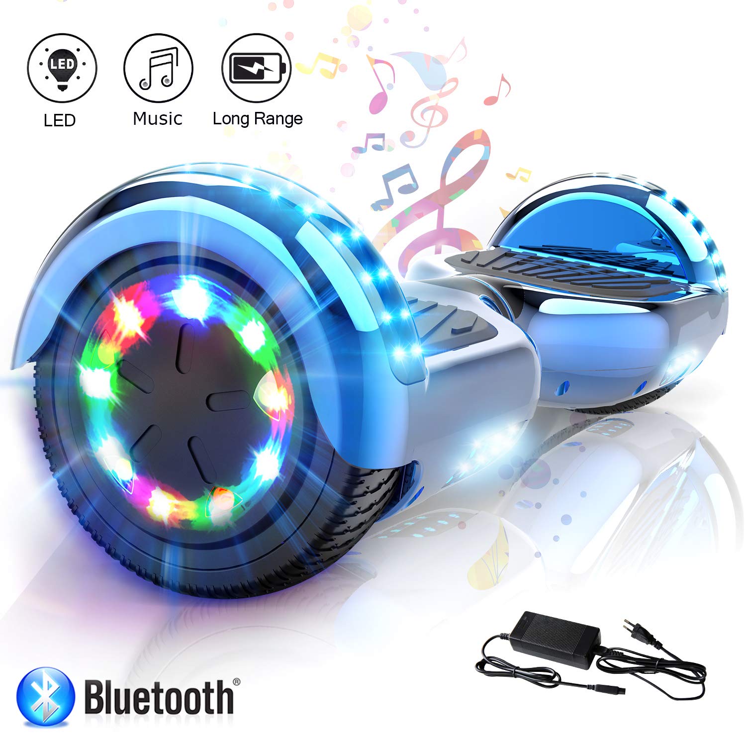 COLORWAY Overboard Hover Scooter Board Gyropode Bluetooth 6.5 Pouces, Scooter Electrique Moteur 700W, Self-Balance Board avec Roues LED Flash, E-Scooter Auto-équilibrage