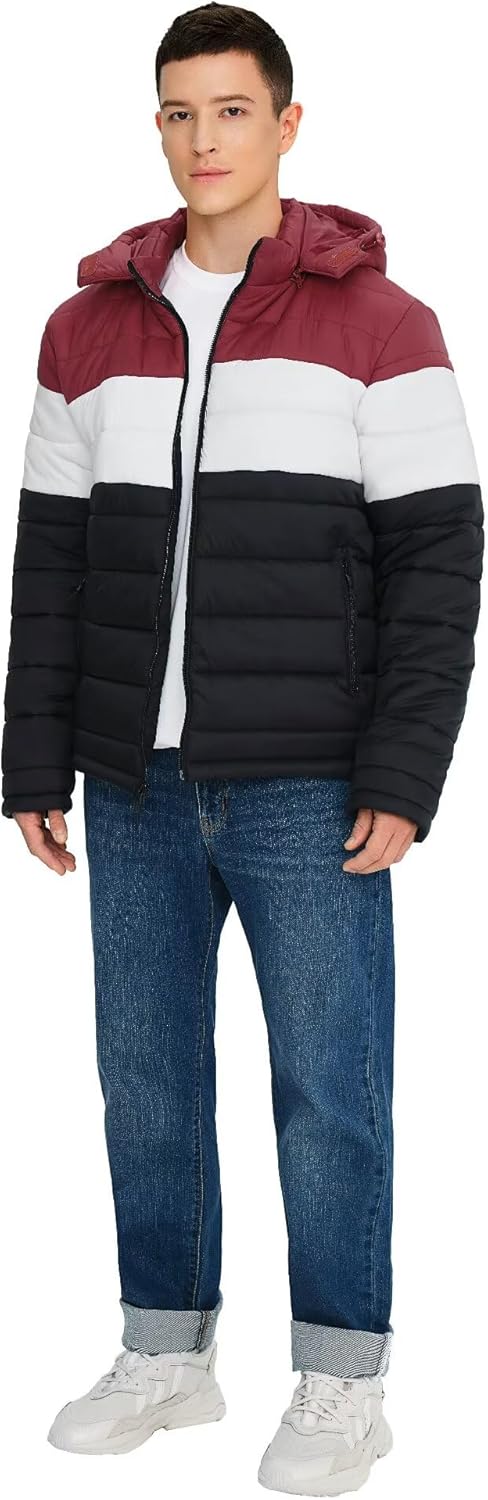 BEST SOUTH Men's Winter Puffer Jacket Hooded Puffy Fleece Warm Lightweight Coat Outerwear Cold Weather - Image 5