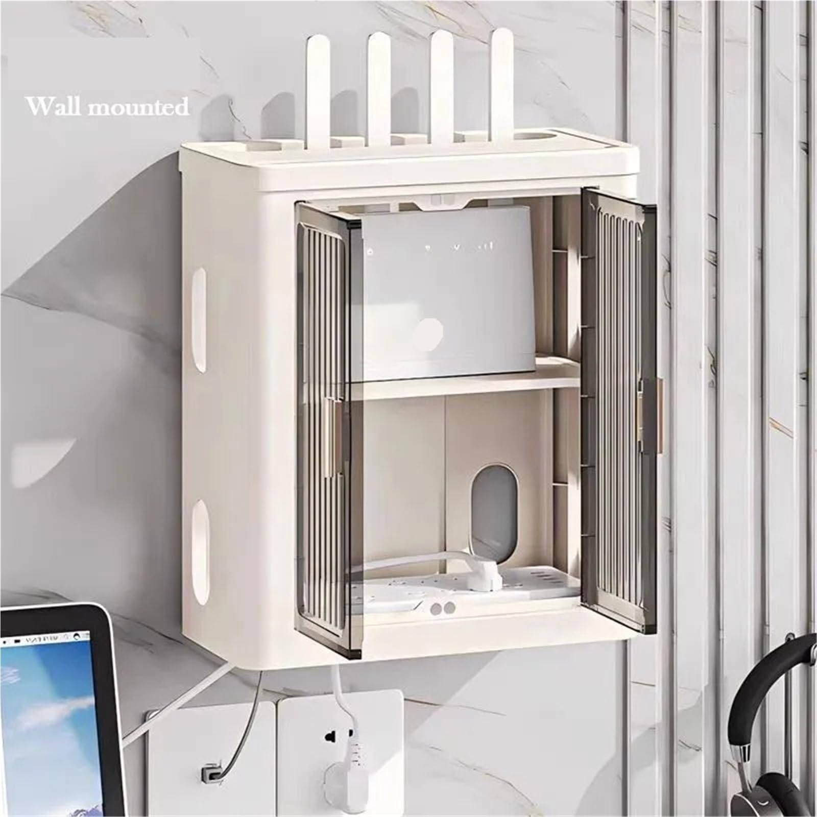 Boîte De Gestion des Câbles Boîte de Rangement de routeur Pliable avec Porte, boîte de Rangement de Cordon d'alimentation, Organisateur de routeur sans Fil, Rangement de Chargeur de Cordon