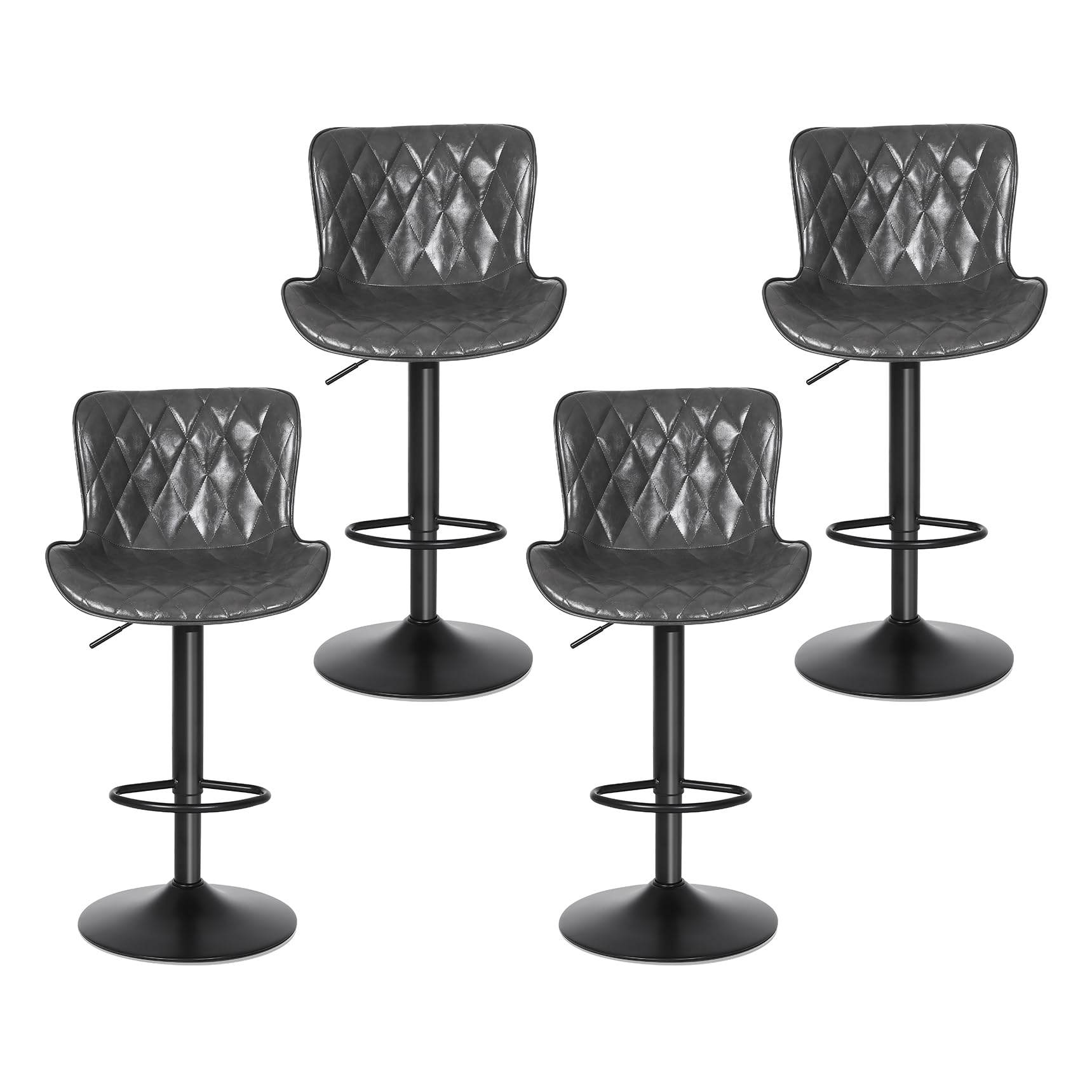 Youhauchair Bar Stools Set of 4, Waterproof Leather, Height Adjustable Swivel Bar Stool, with Backrest and Footrest, Breakfast Bar Stools, Kitchen Stools, Dark Gray