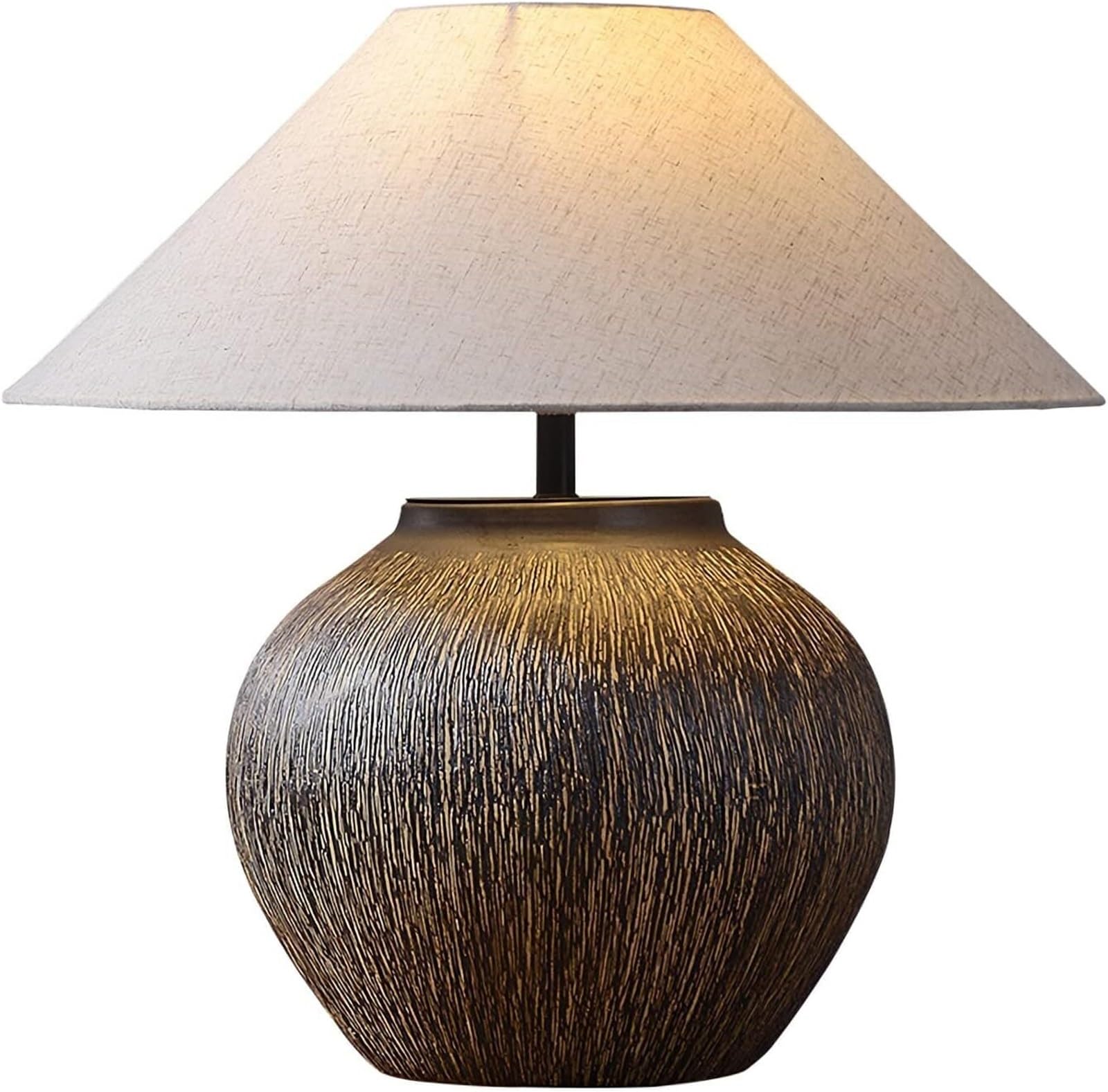 KHUKHU Rustic Farmhouse Table Lamp Neutral Ceramic Table Lamp