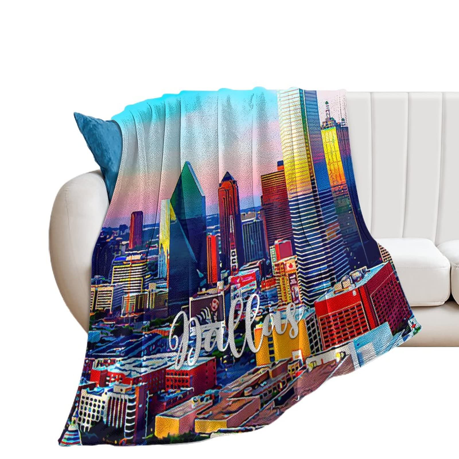 Couverture flanelle motif Dallas paysage urbain idée cadeau original pour lui et elle