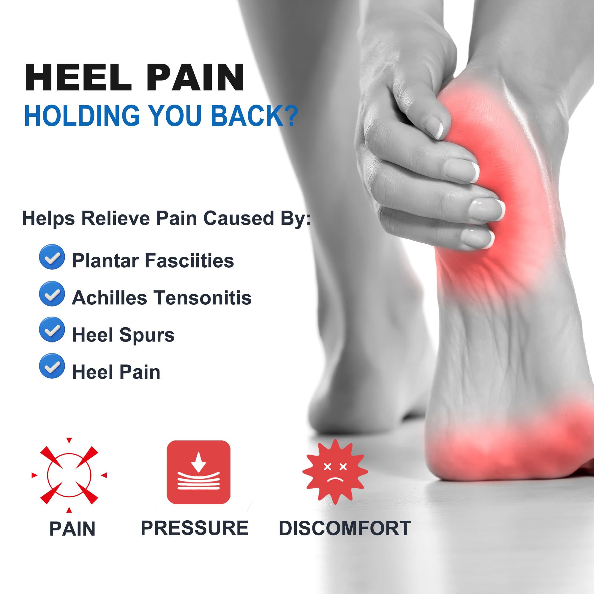 Almohadillas de gel de silicona para talón, 2 pares de talones para tendinitis de Aquiles, fascitis plantar, espolón de talón, alivio del dolor de talón, pequeño/mediano