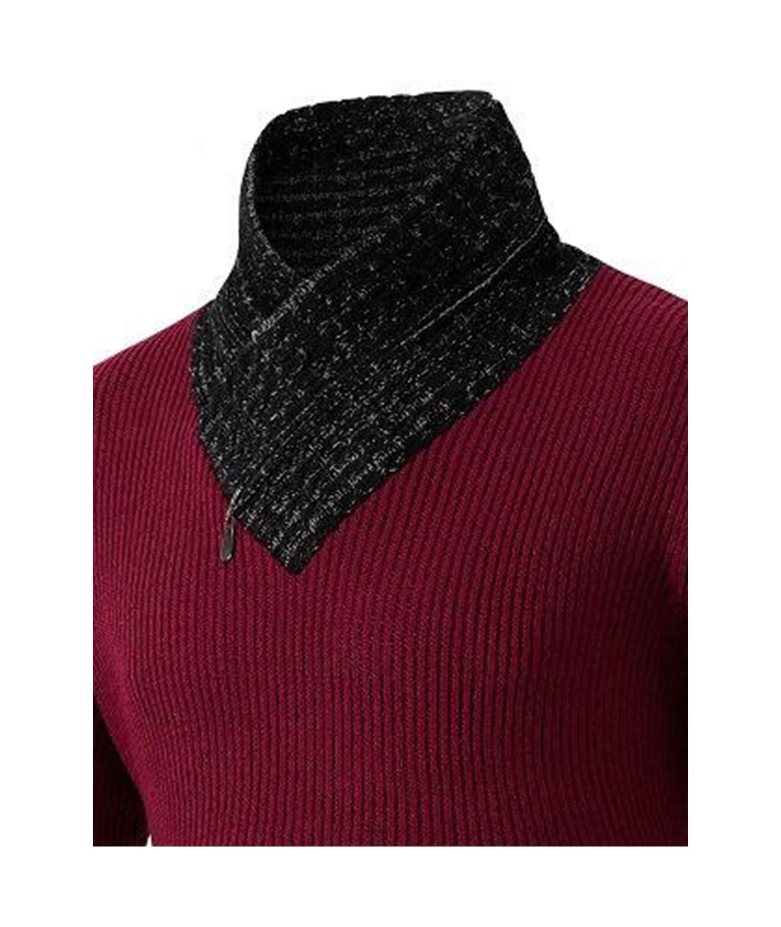 SOMTHRON Maglione da uomo lavorato a maglia a collo alto con collo a scialle slim fit a maniche lunghe invernale